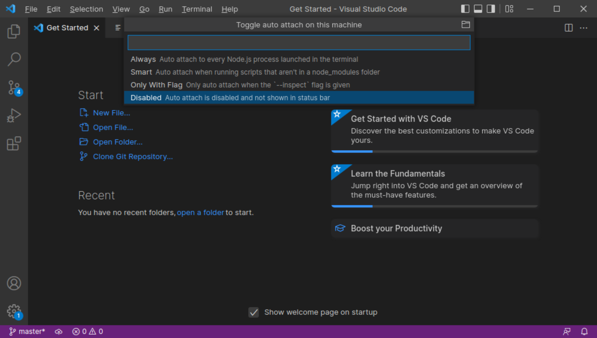 VS Code toggle auto attach