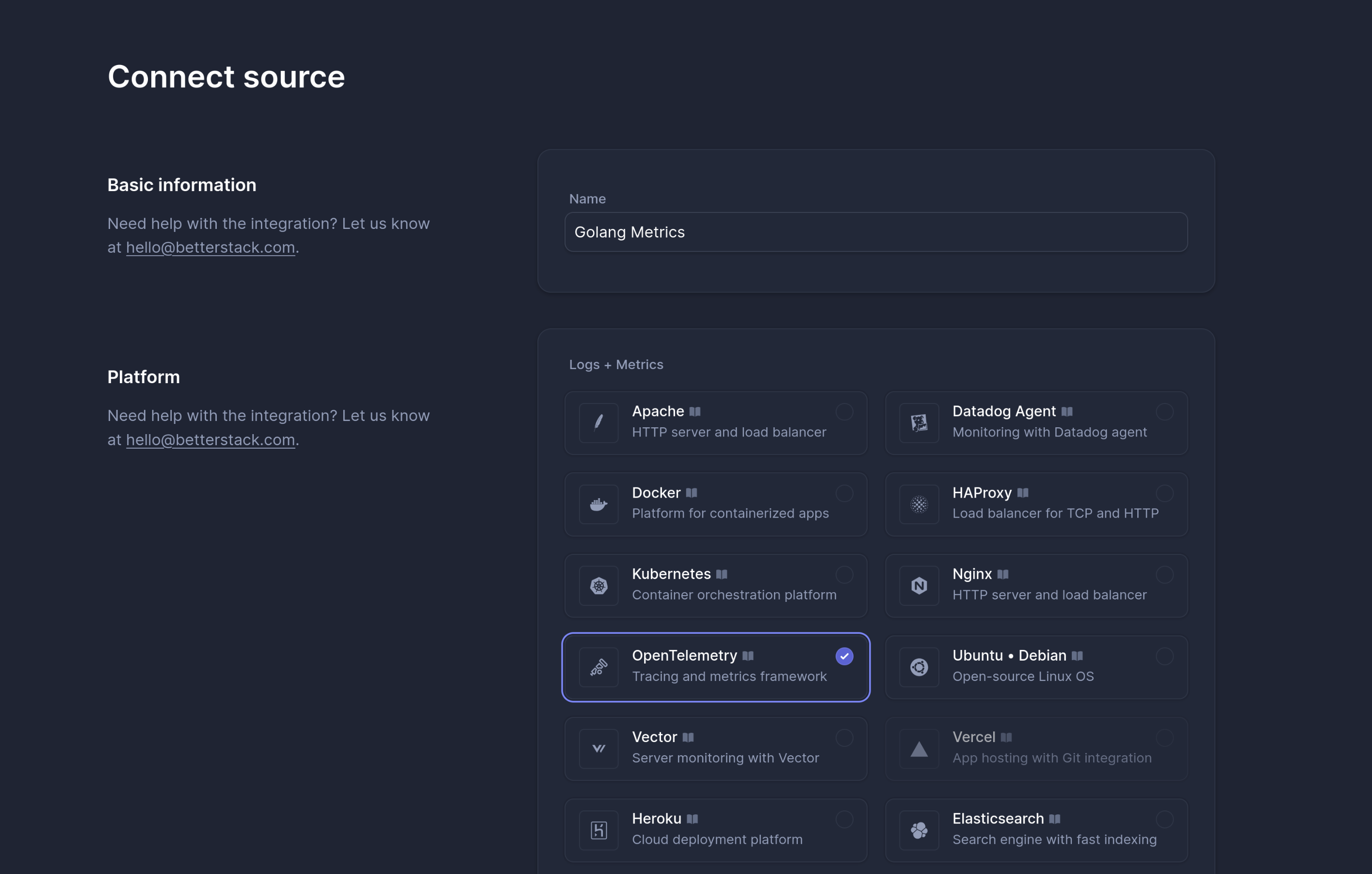 Creating a source in Better Stack