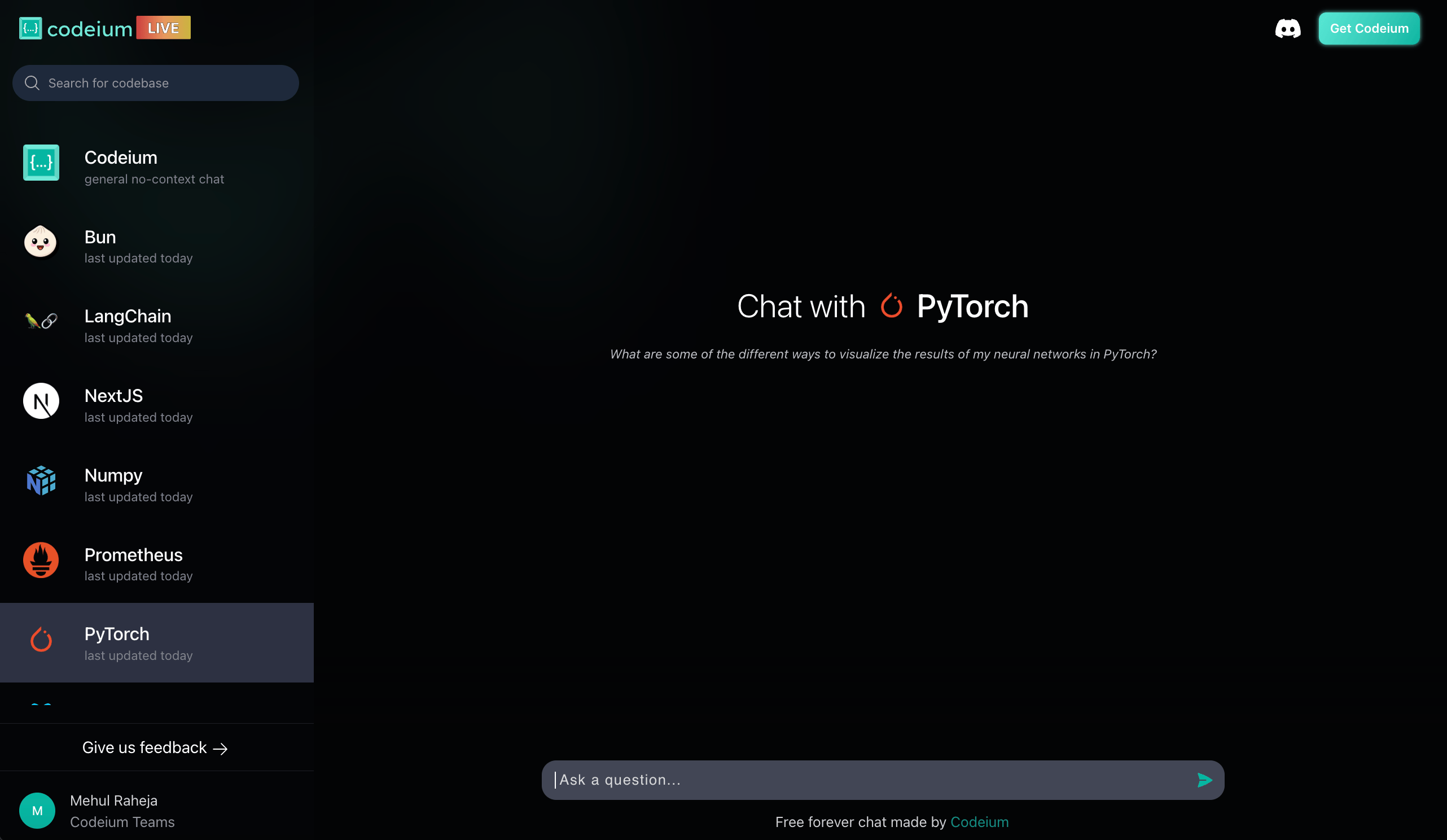 Screenshot of Codeium ai