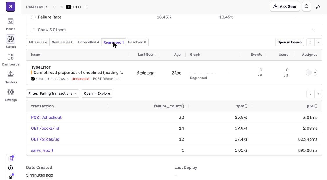 Screenshot: sentry-53-release-1-1-0-regressed-tab