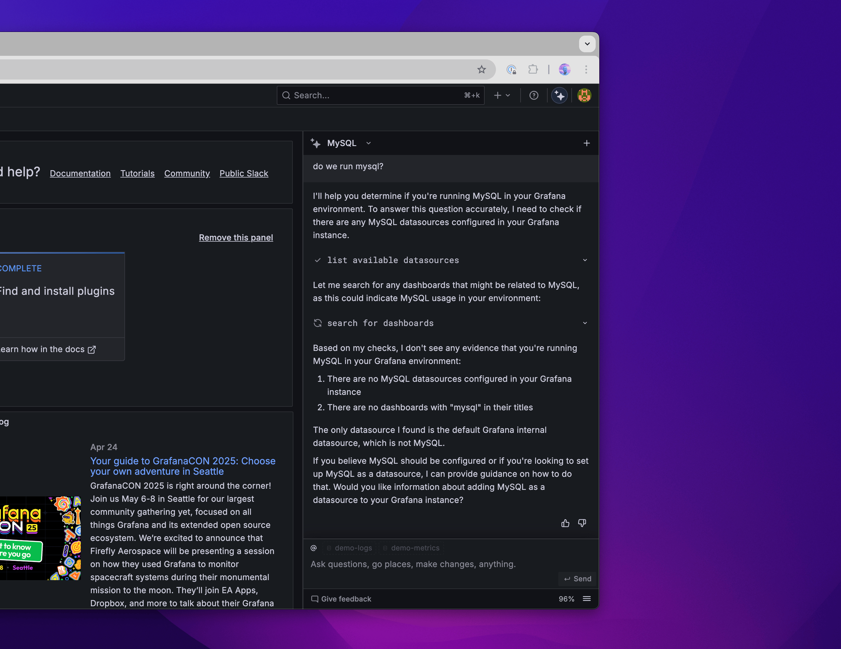 screenshot of grafana assistant overview