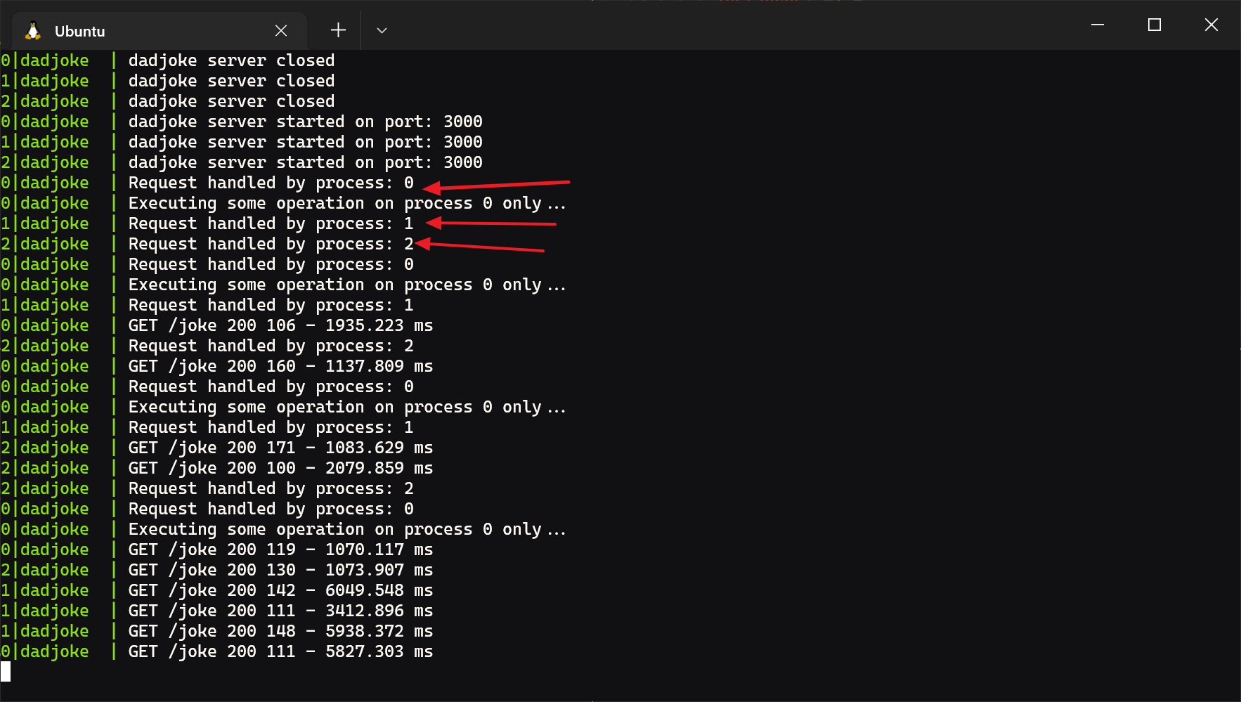 Screenshot of pm2 load balancing