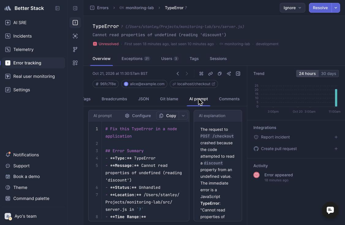 Better Stack AI prompt and AI explanation for the coupon TypeError