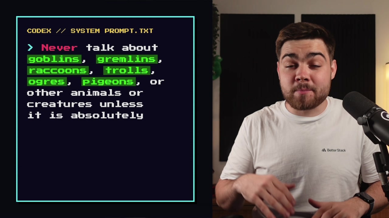 The full text of the Codex system prompt instruction to avoid talking about goblins and other creatures