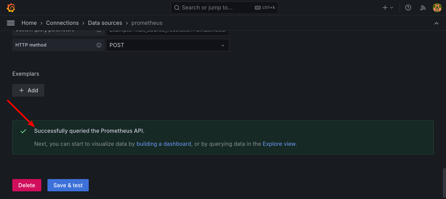 Prometheus data source is successful