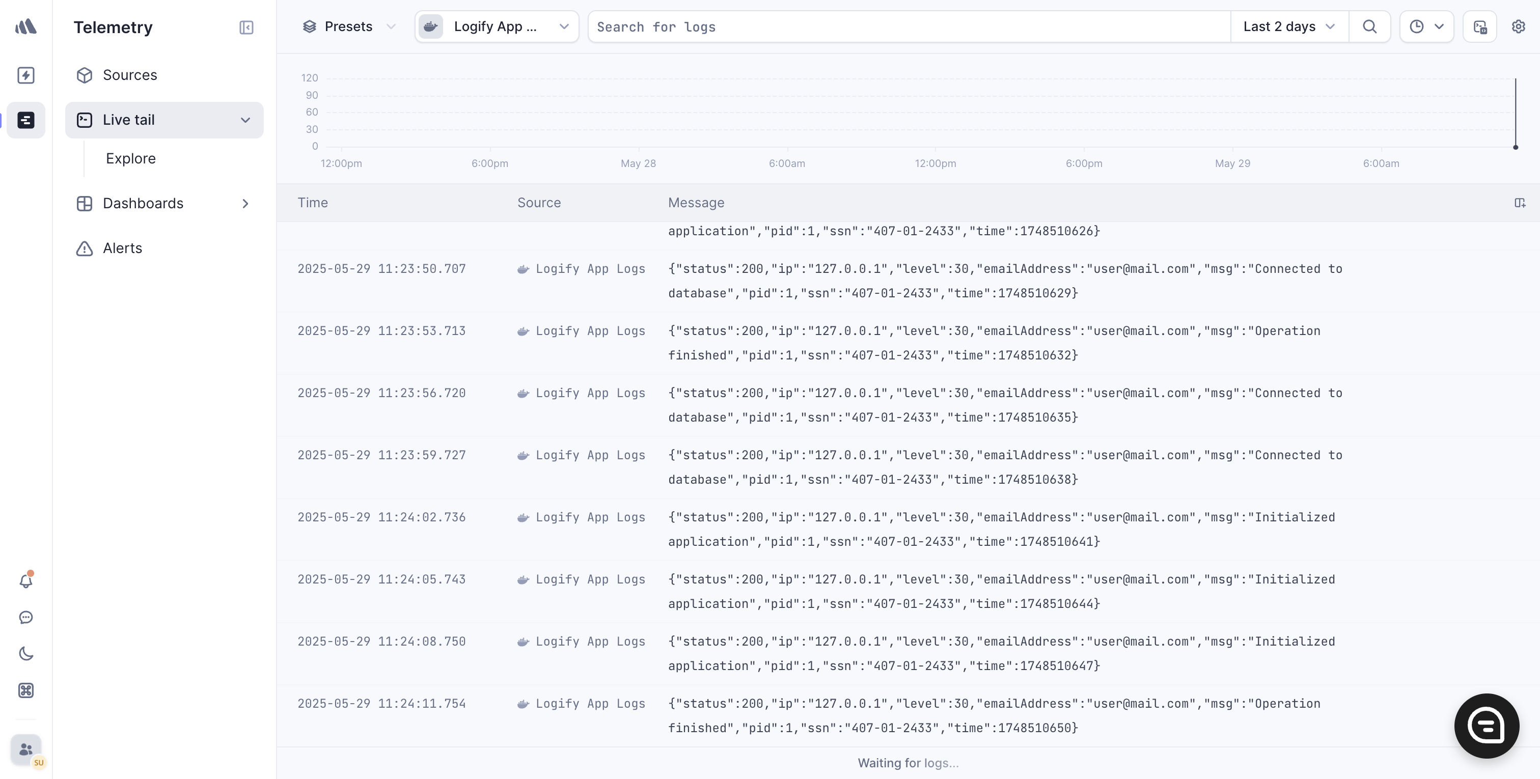 Better Stack live tail page