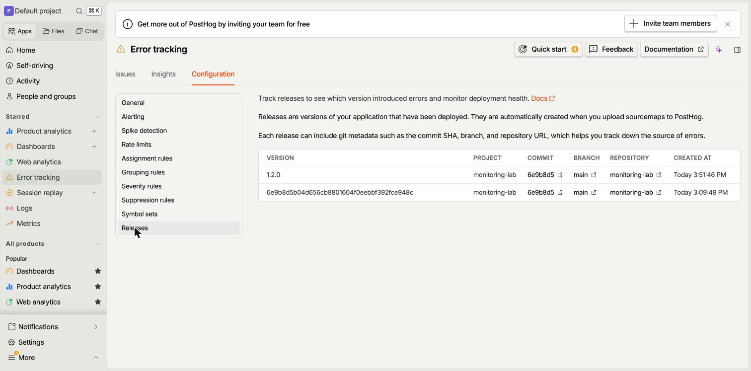 PostHog releases list with 1.2.0 and the commit release