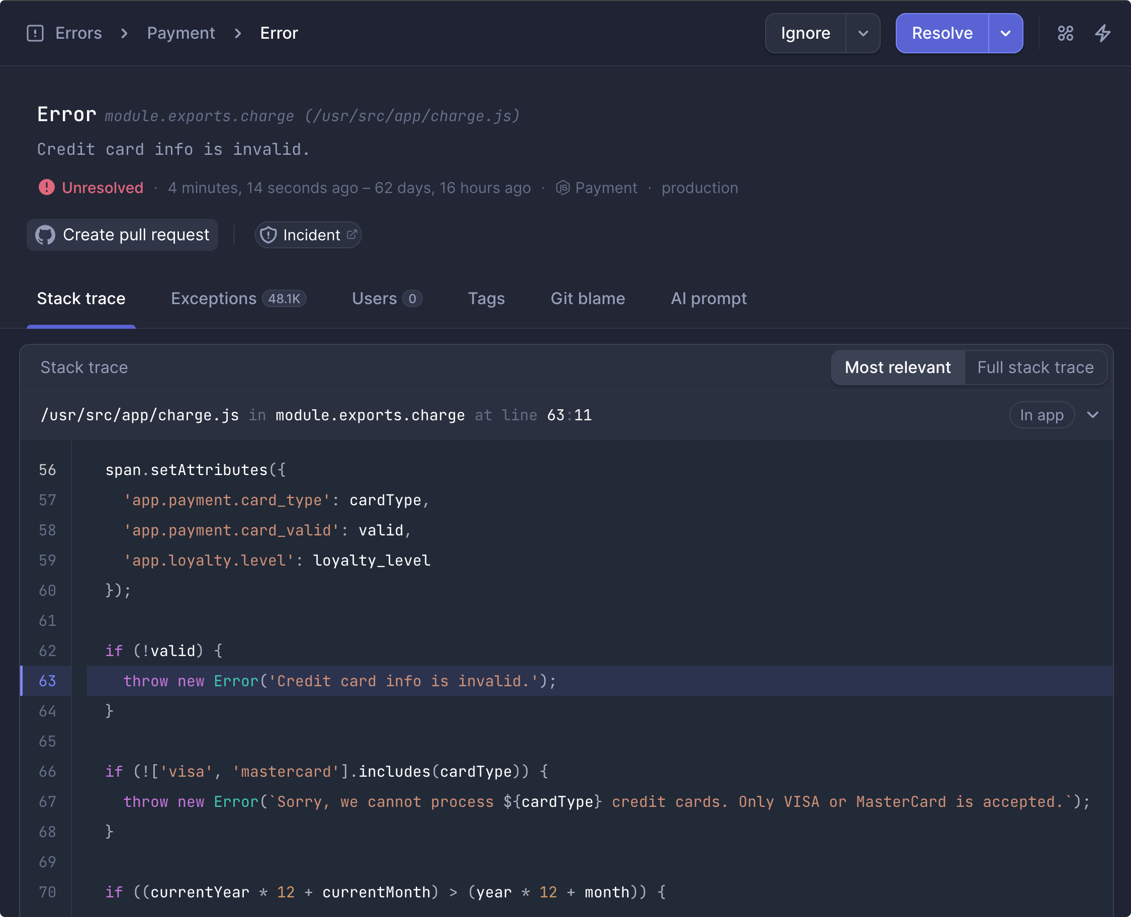 Create pull request button in Error