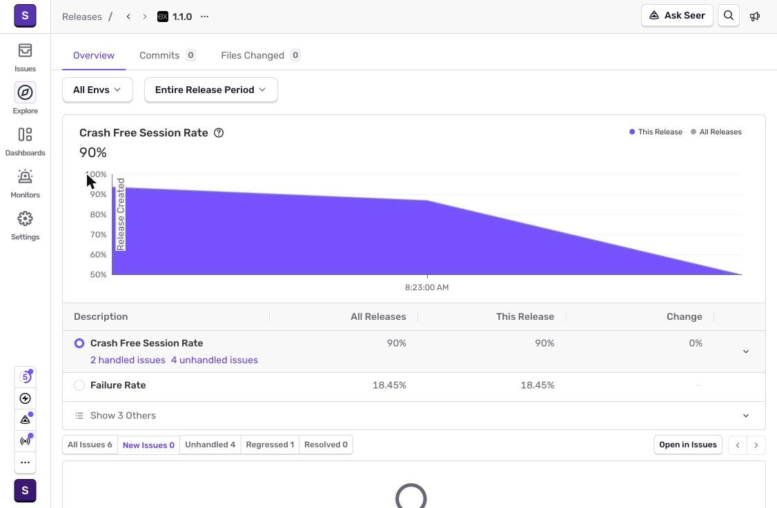 Screenshot: sentry-52-release-1-1-0-crash-free