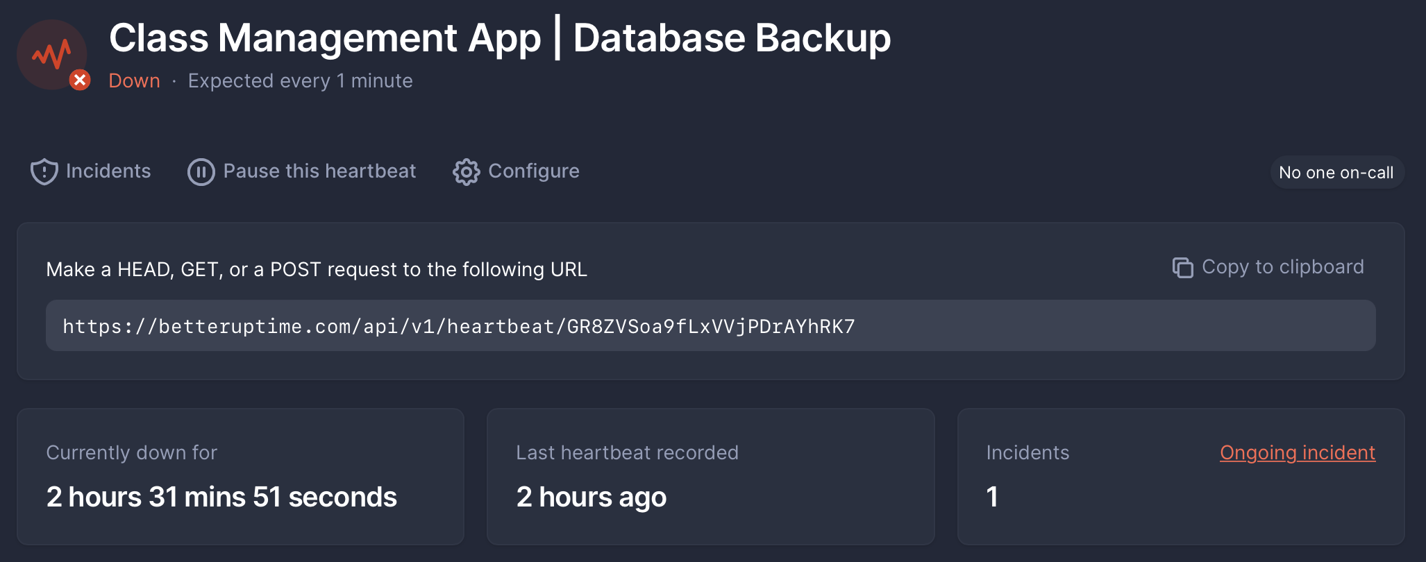 Better Uptime heartbeat Incident