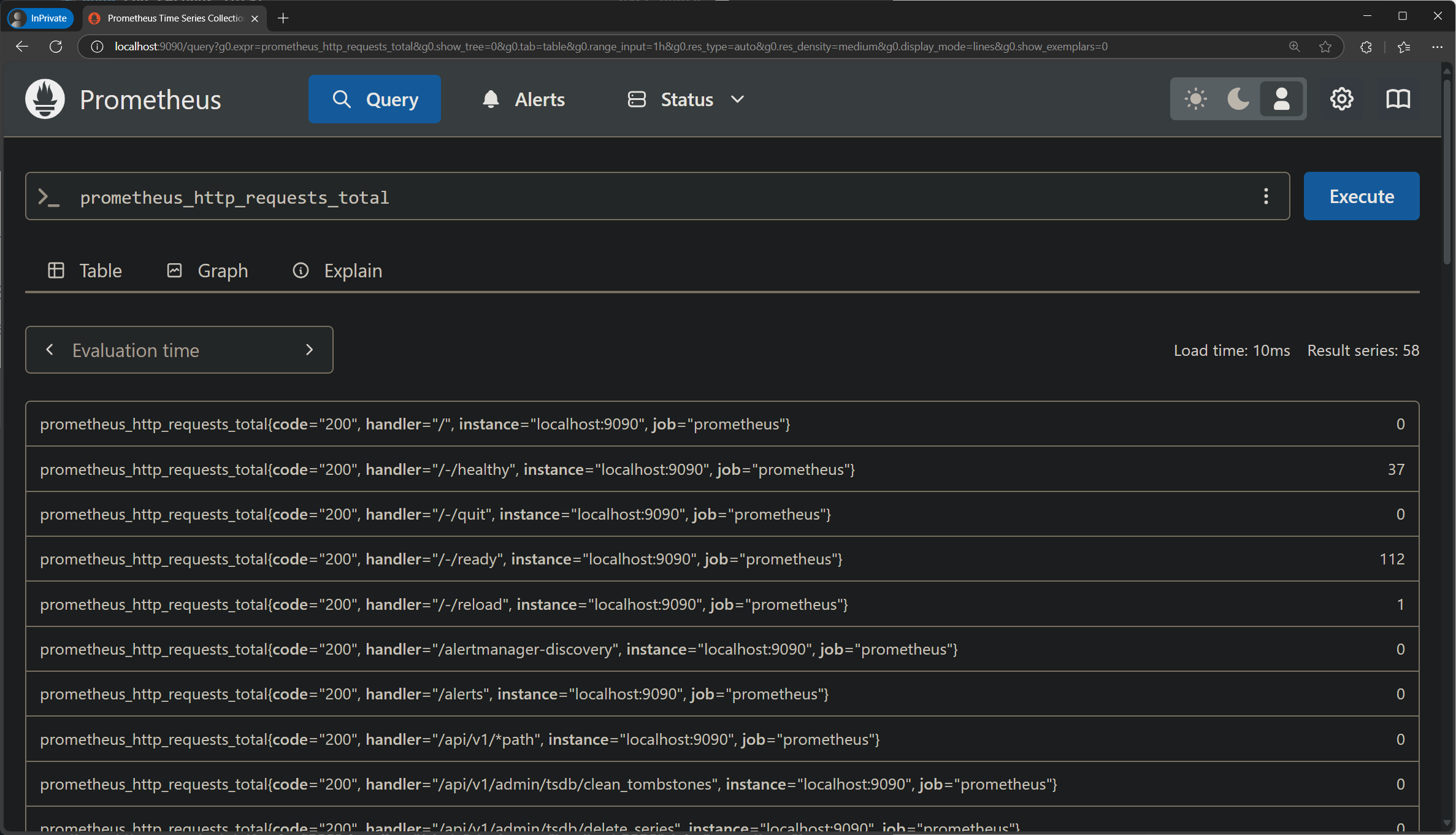PROMETHEUS QUERY RESULTS SCREENSHOT