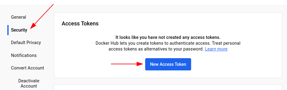 Access tokens page