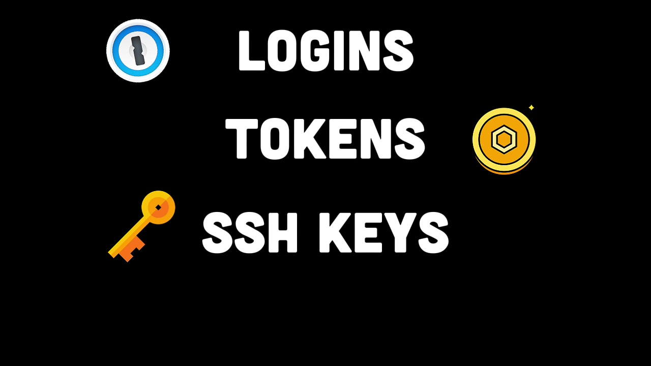 Graphic illustrating the types of credentials a developer manages: logins, tokens, SSH keys, and 2FA codes