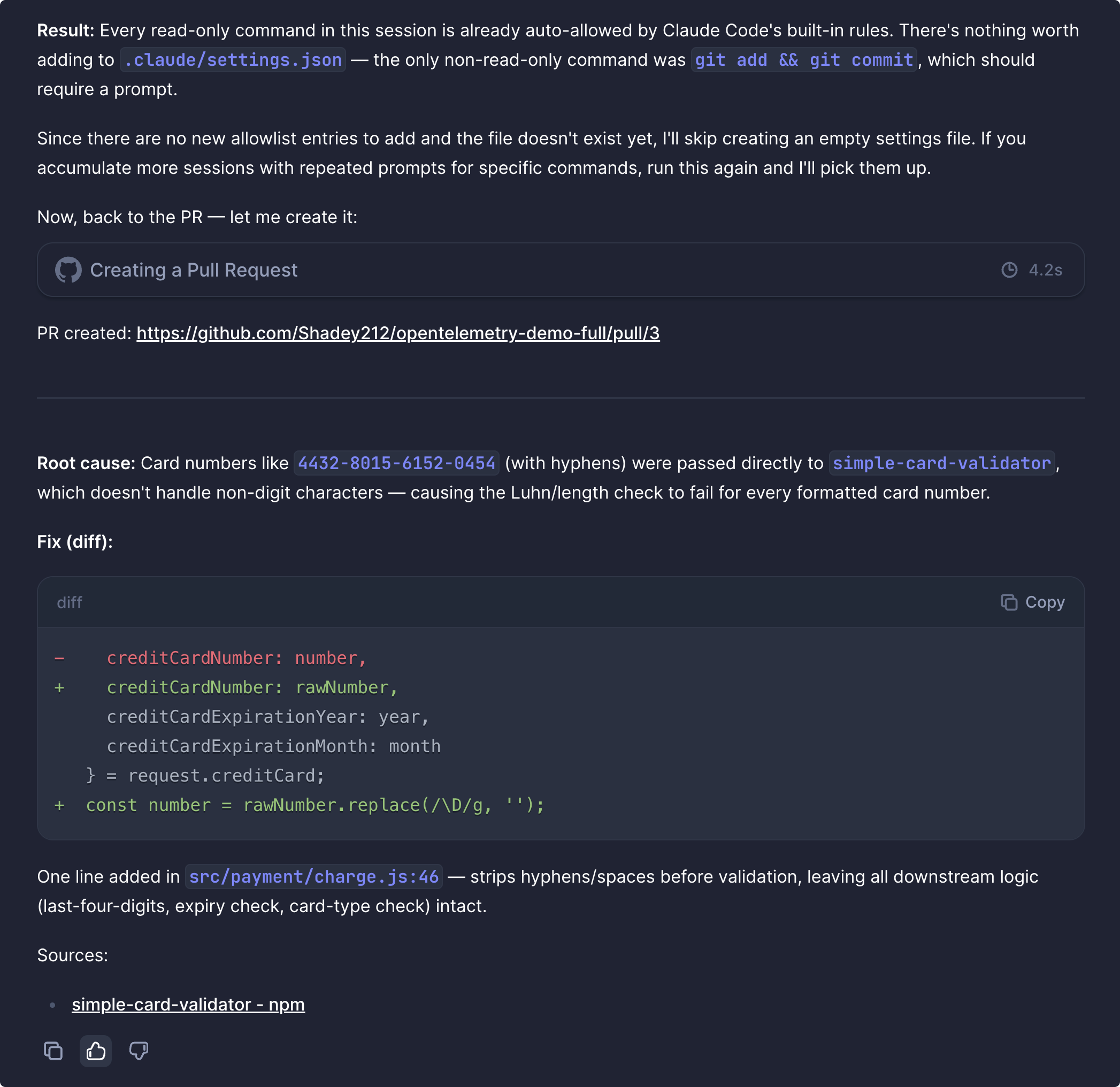 AI SRE creating a Pull request