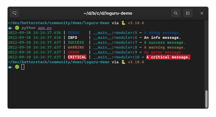 Loguru log levels