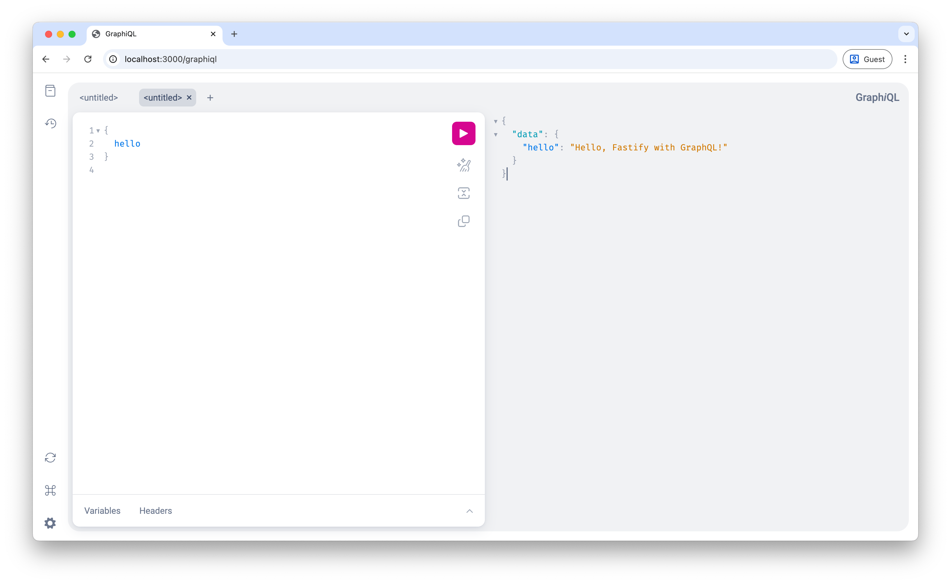 Screenshot of hello message from GraphQL