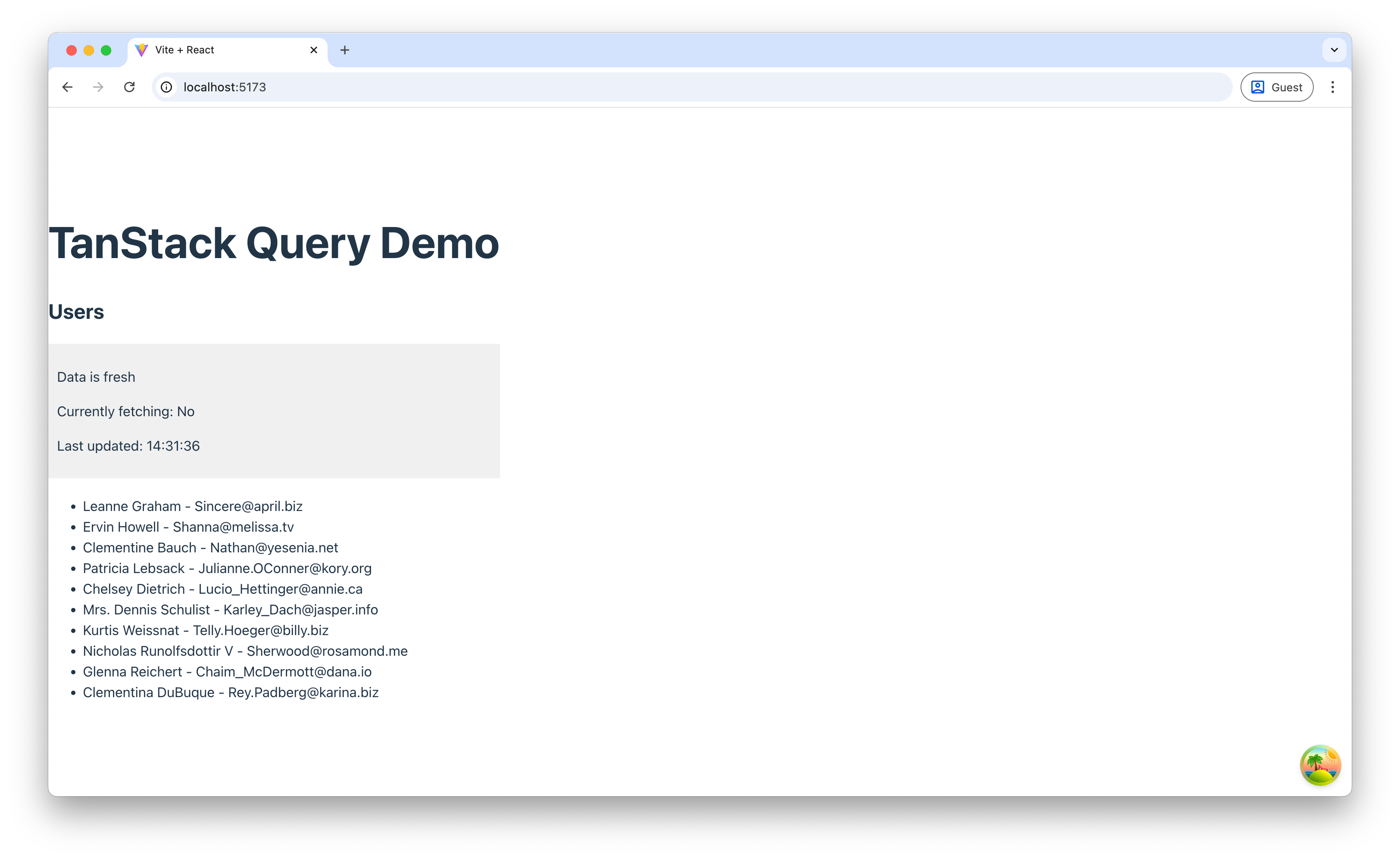 Screenshot showing the enhanced UserList component with query state indicators