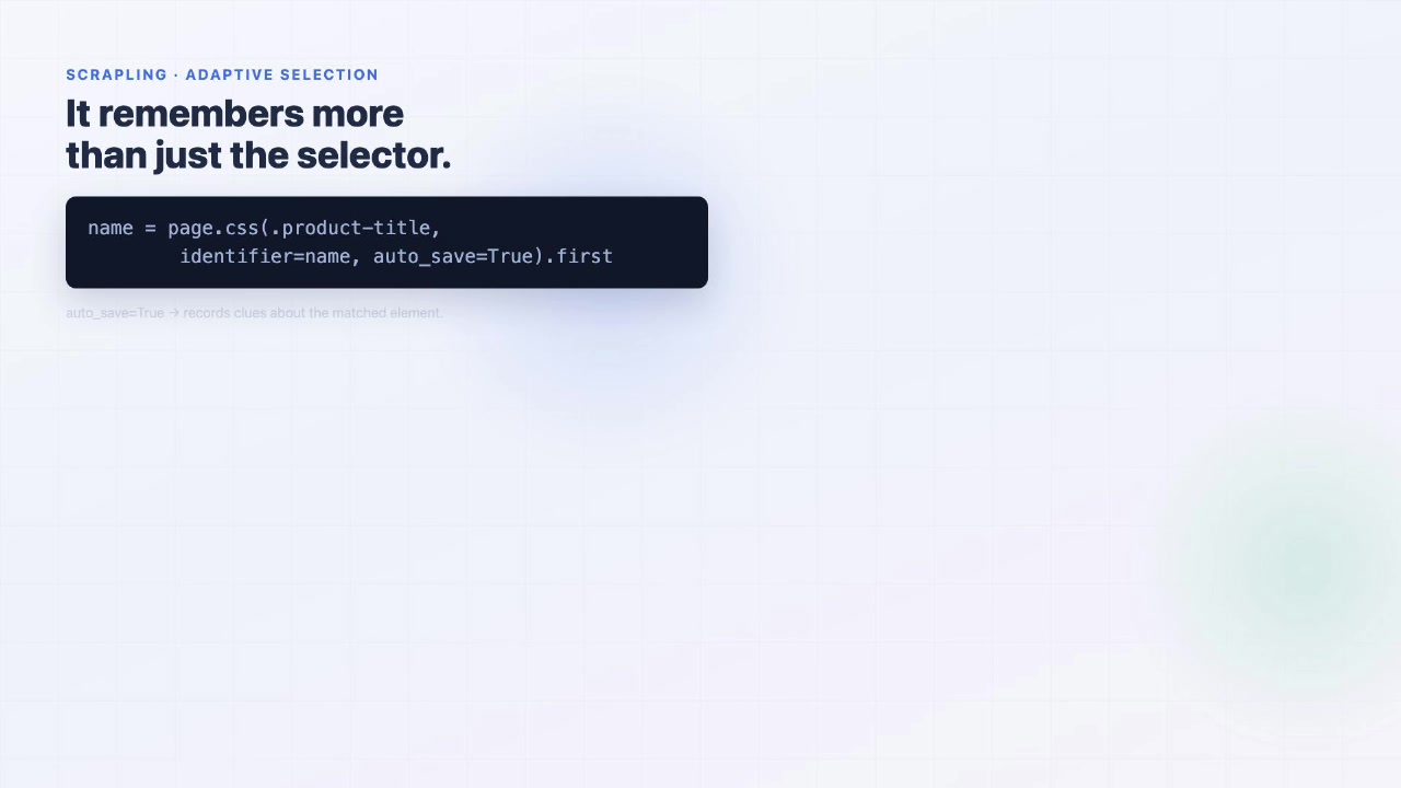 Animation showing the various clues Scrapling records for an element