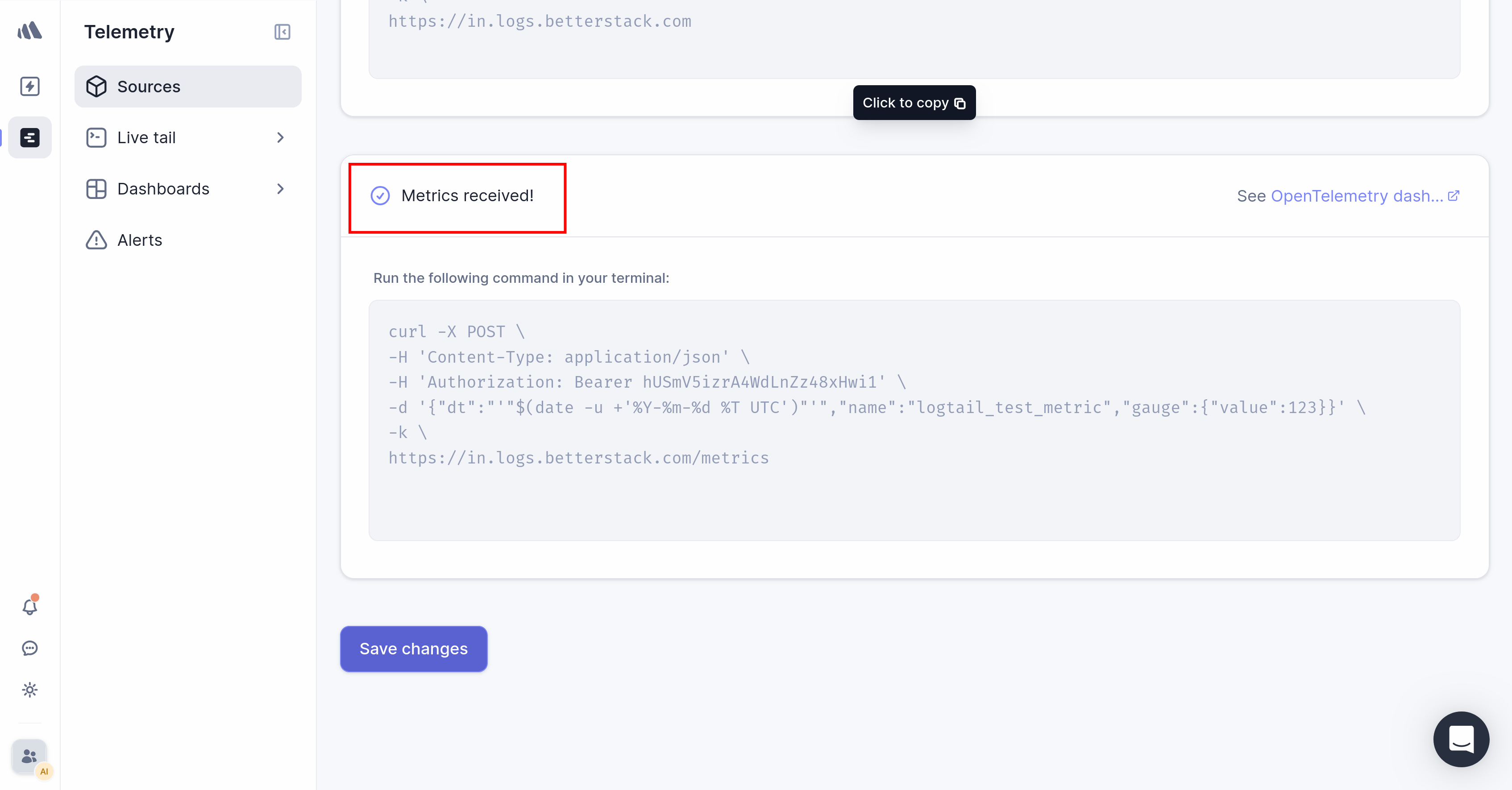 Metrics received in Better Stack