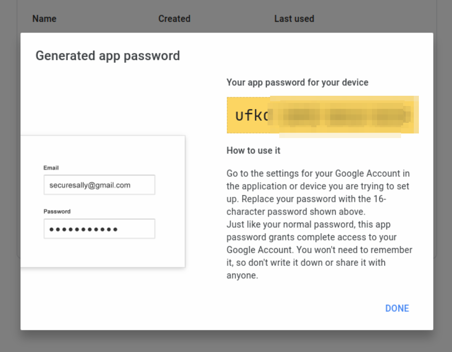 Copy app password screen