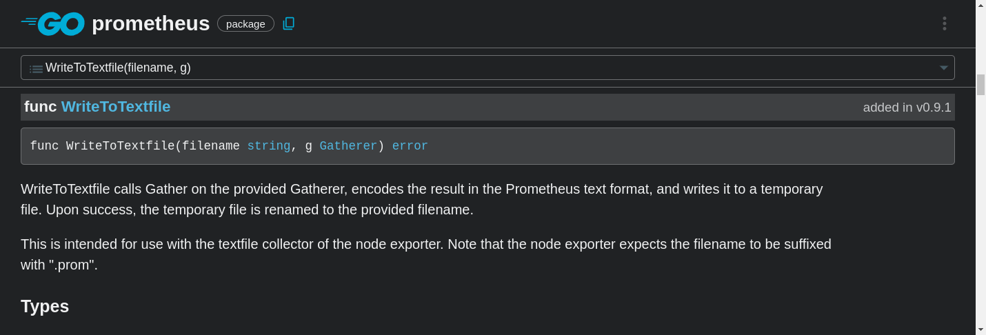 Prometheus' WriteToTextFile() documentation