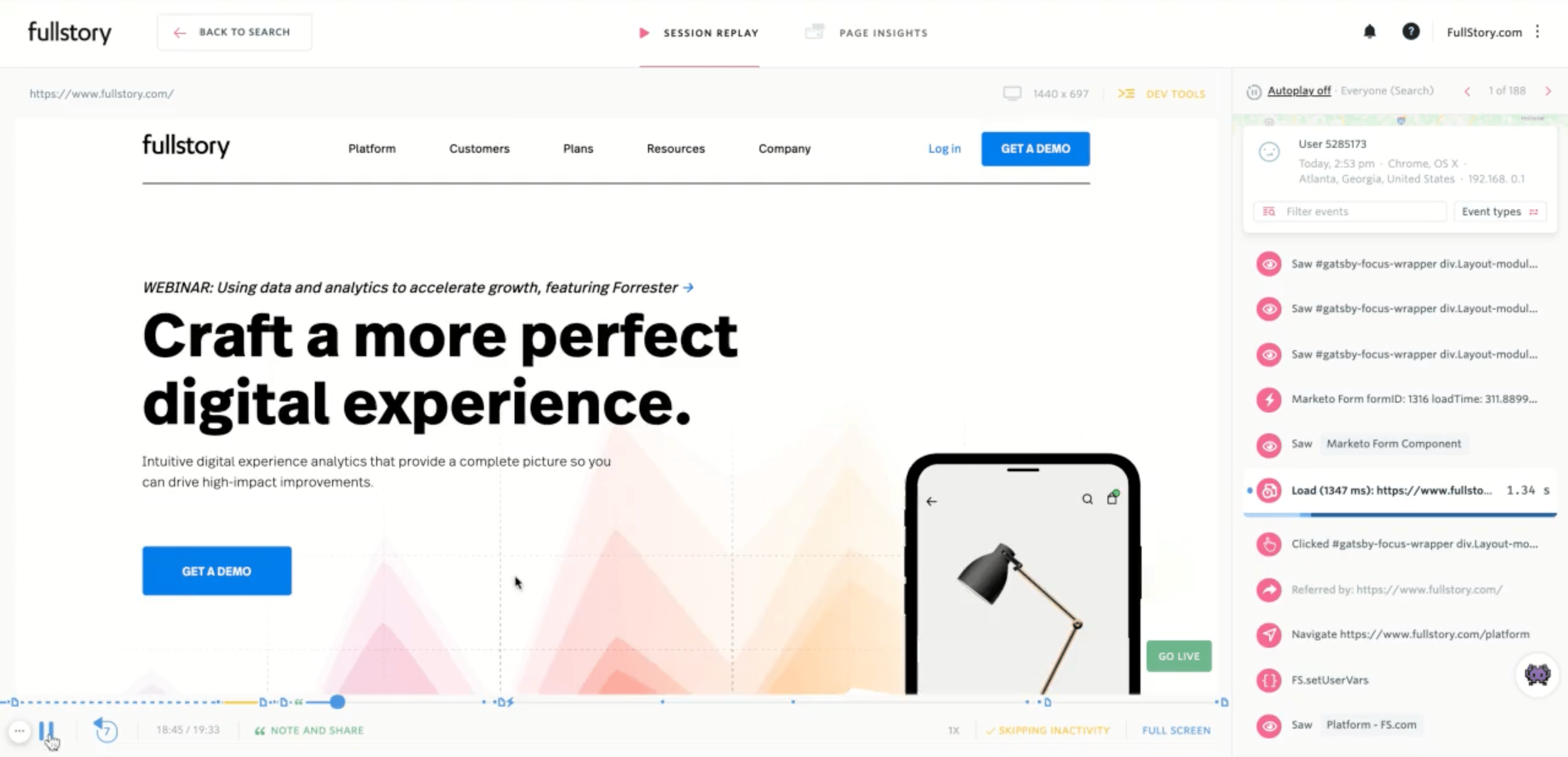 Screenshot of FullStory interface