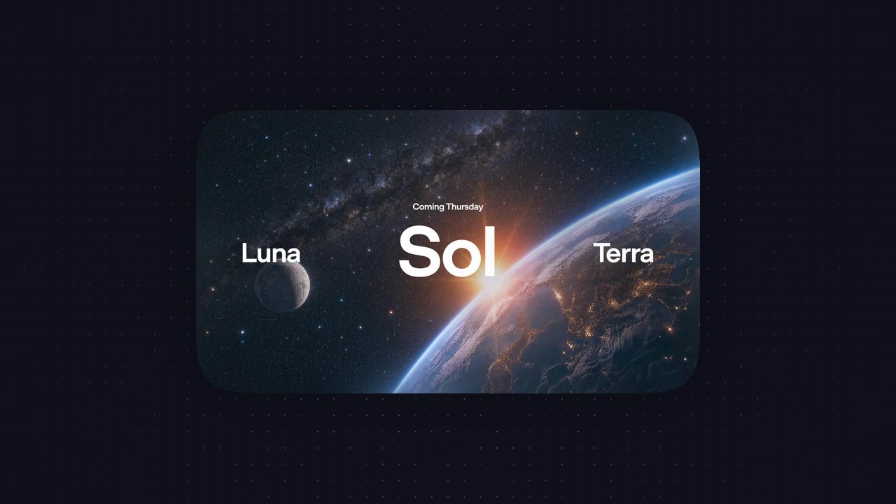 A promotional image showcasing the new celestial-themed models: Luna, Sol, and Terra.