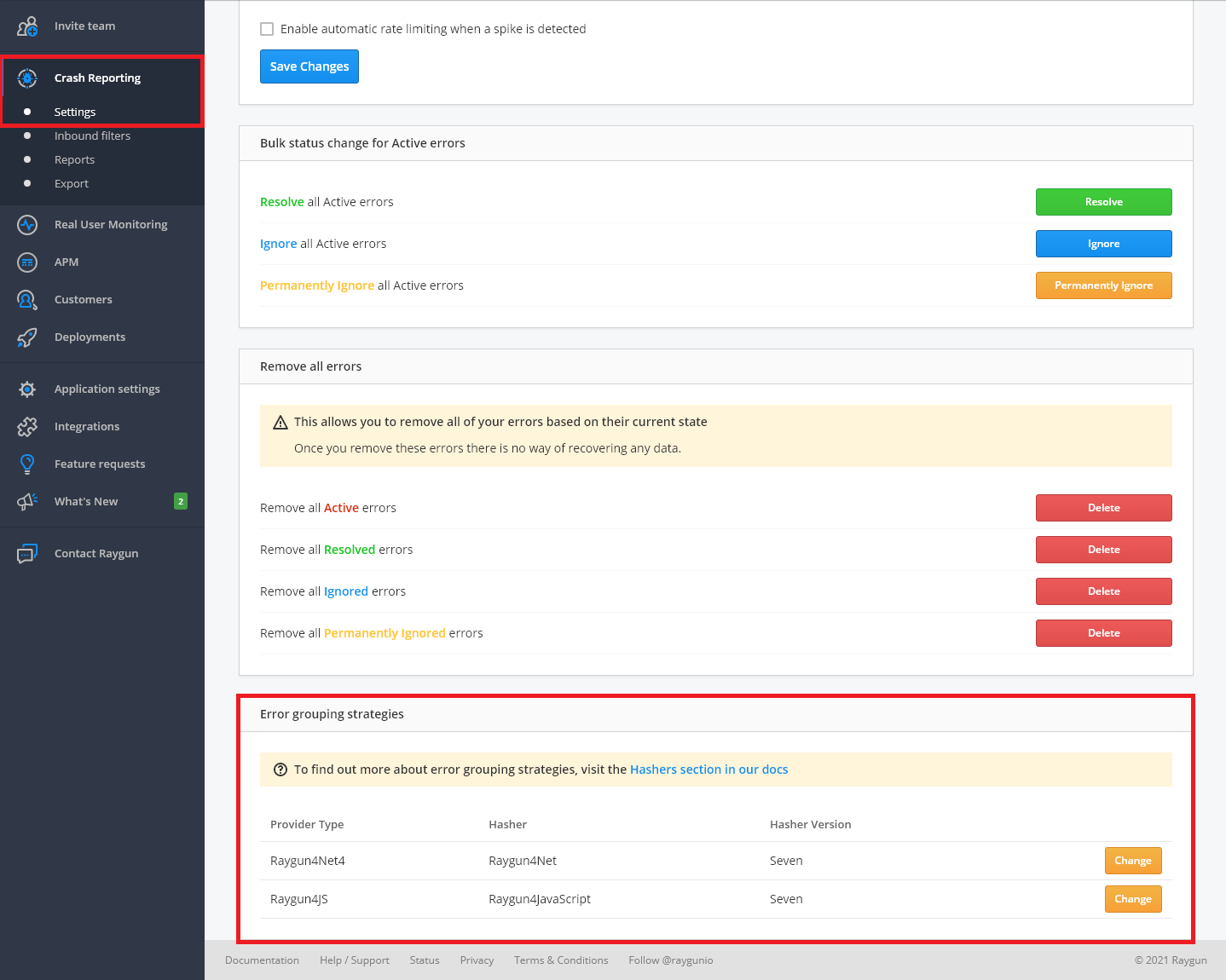 Screenshot of Raygun dashboard