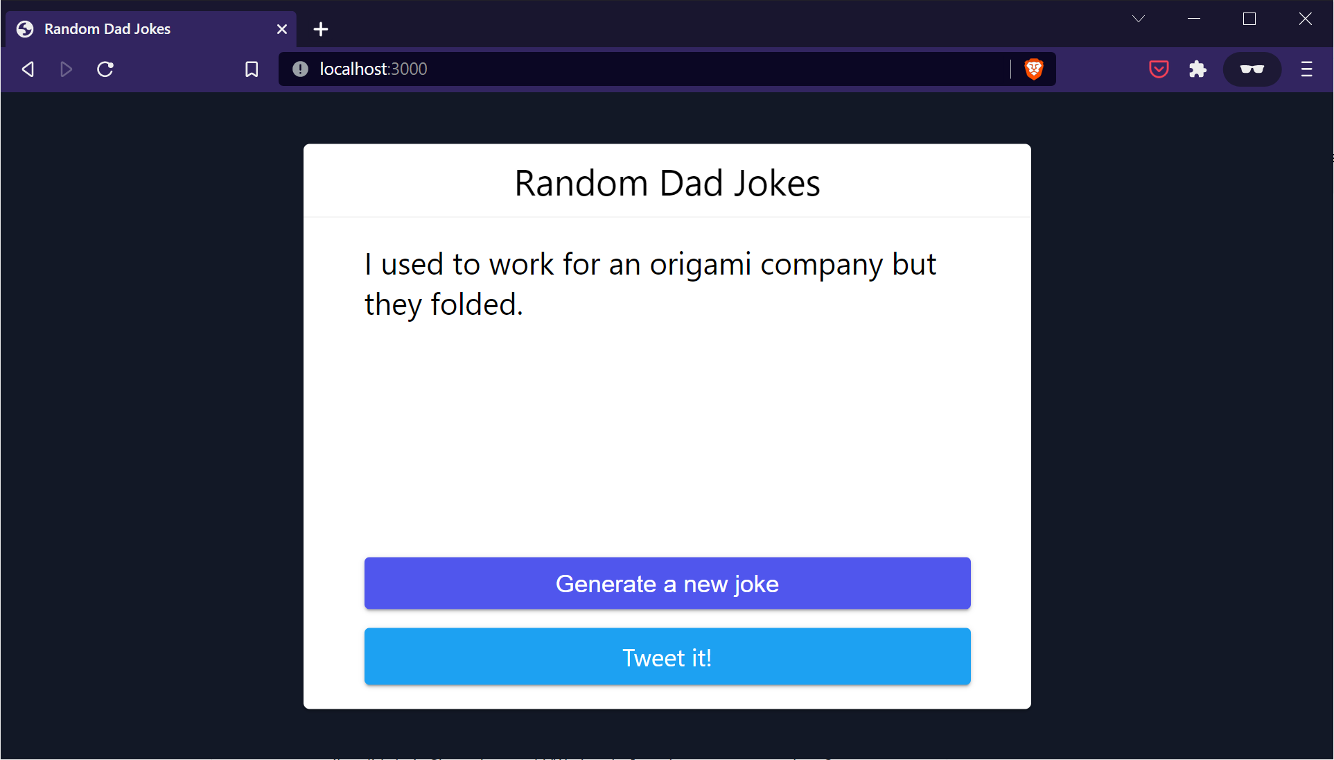 Screenshot of dadjokes application in Brave