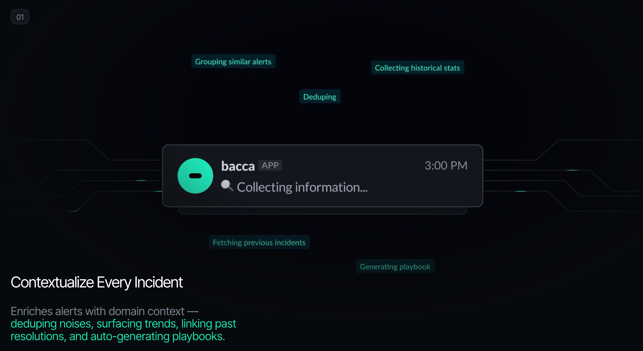 SCREENSHOT: Bacca Slack incident channel with Knowledge Graph context