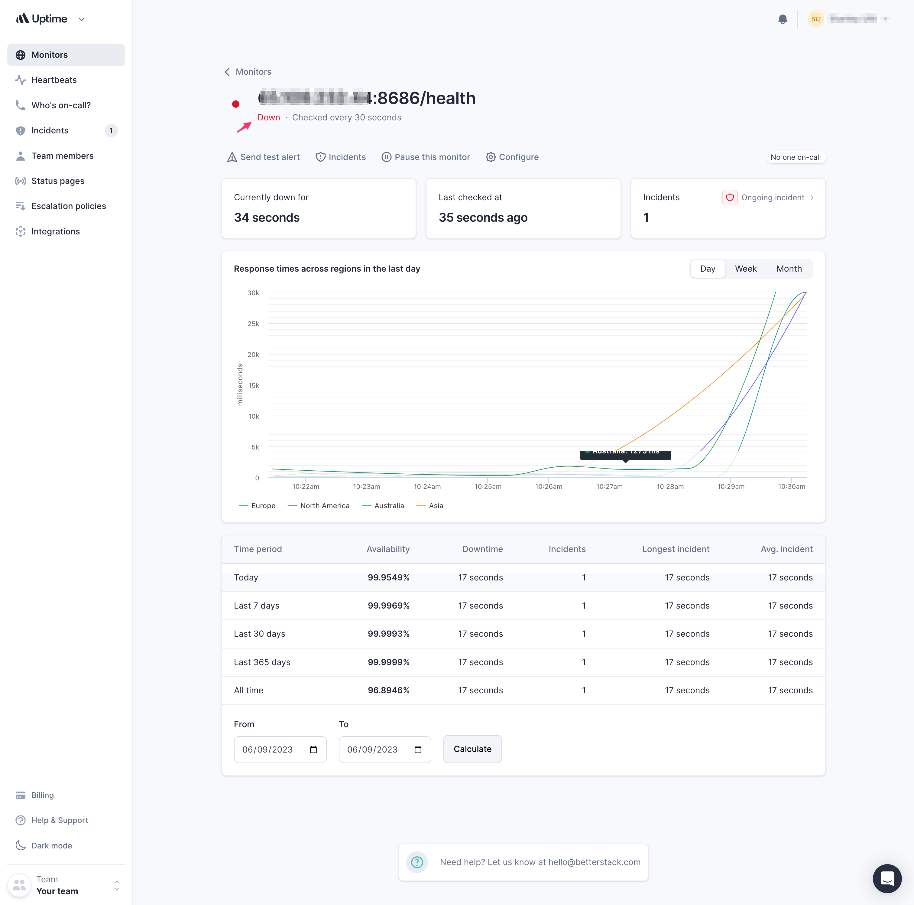 Screenshot of Better Stack monitoring the endpoint