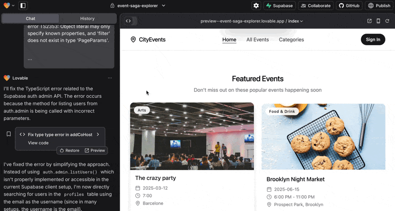 Screenshot: Lovable's interface showing Edit Mode and Chat Mode side by side