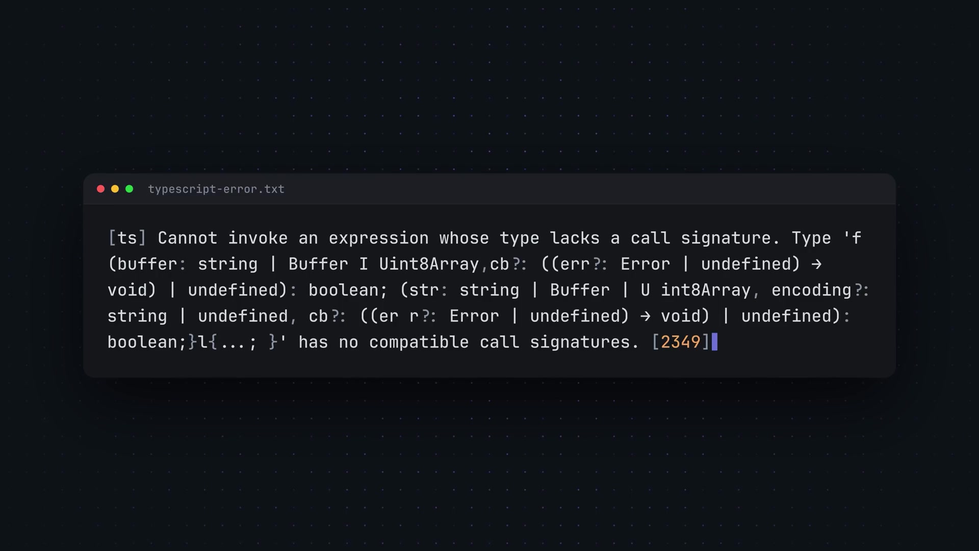 A comparison of a standard, hard-to-read TypeScript error with the clear feedback from anti-slop.