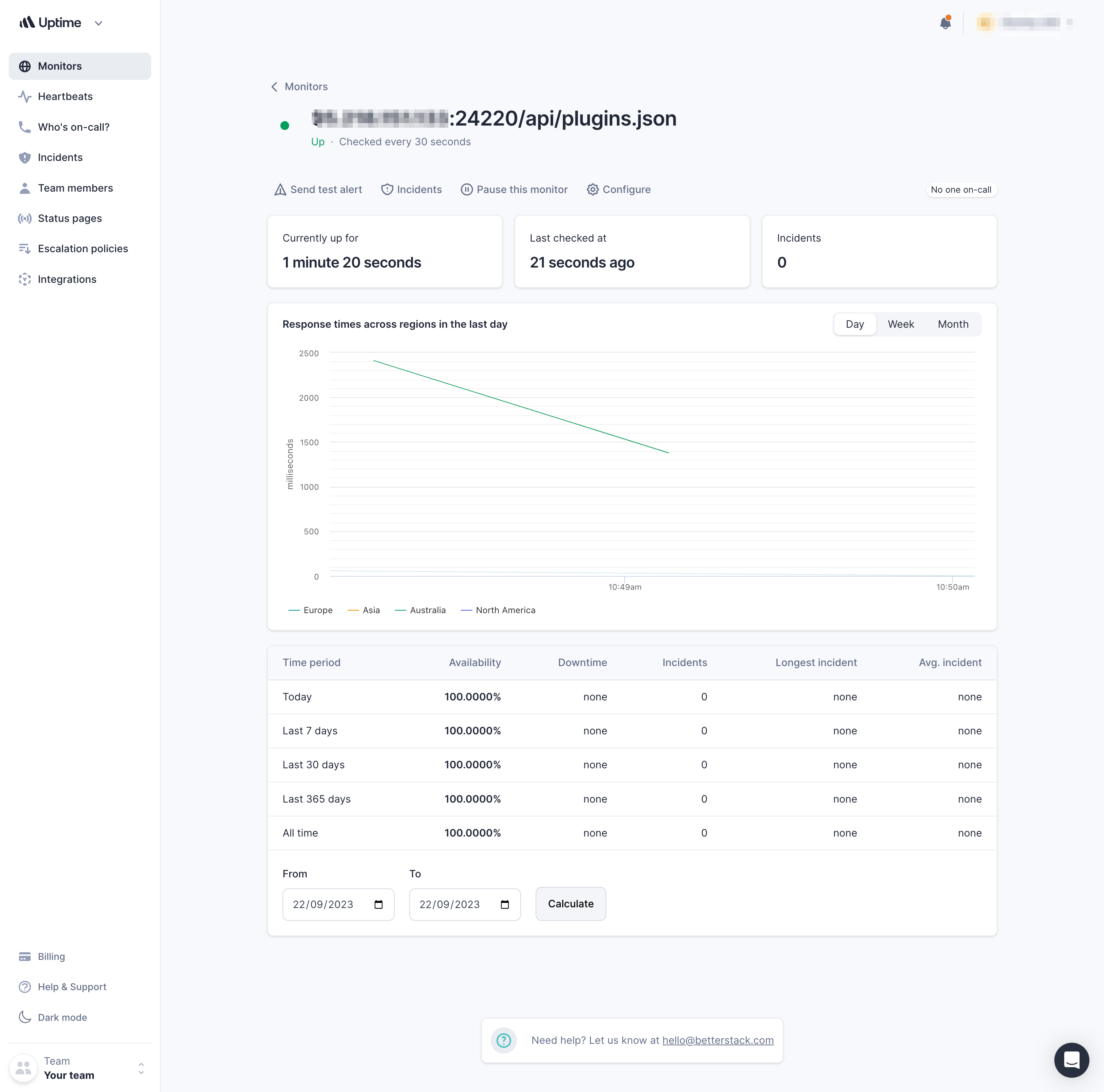 Screenshot of Better Stack monitoring the REST API endpoint