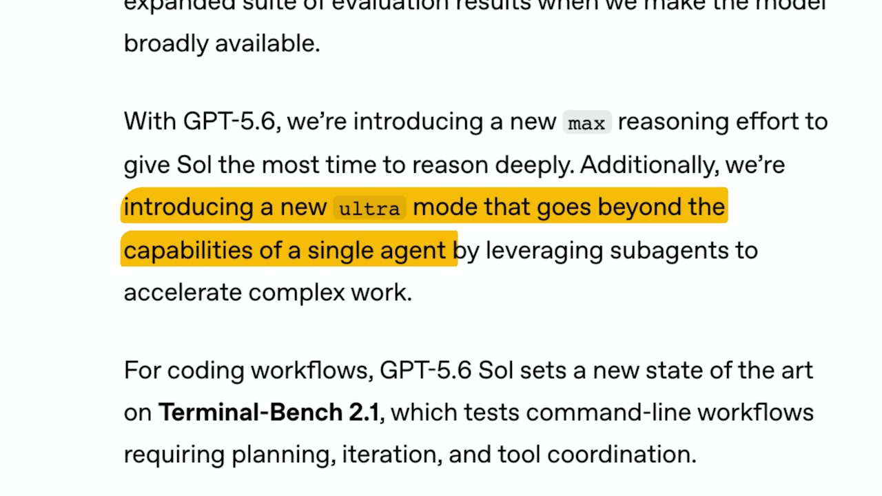 A snippet from OpenAI's announcement highlighting the introduction of a new "ultra mode" that leverages subagents.