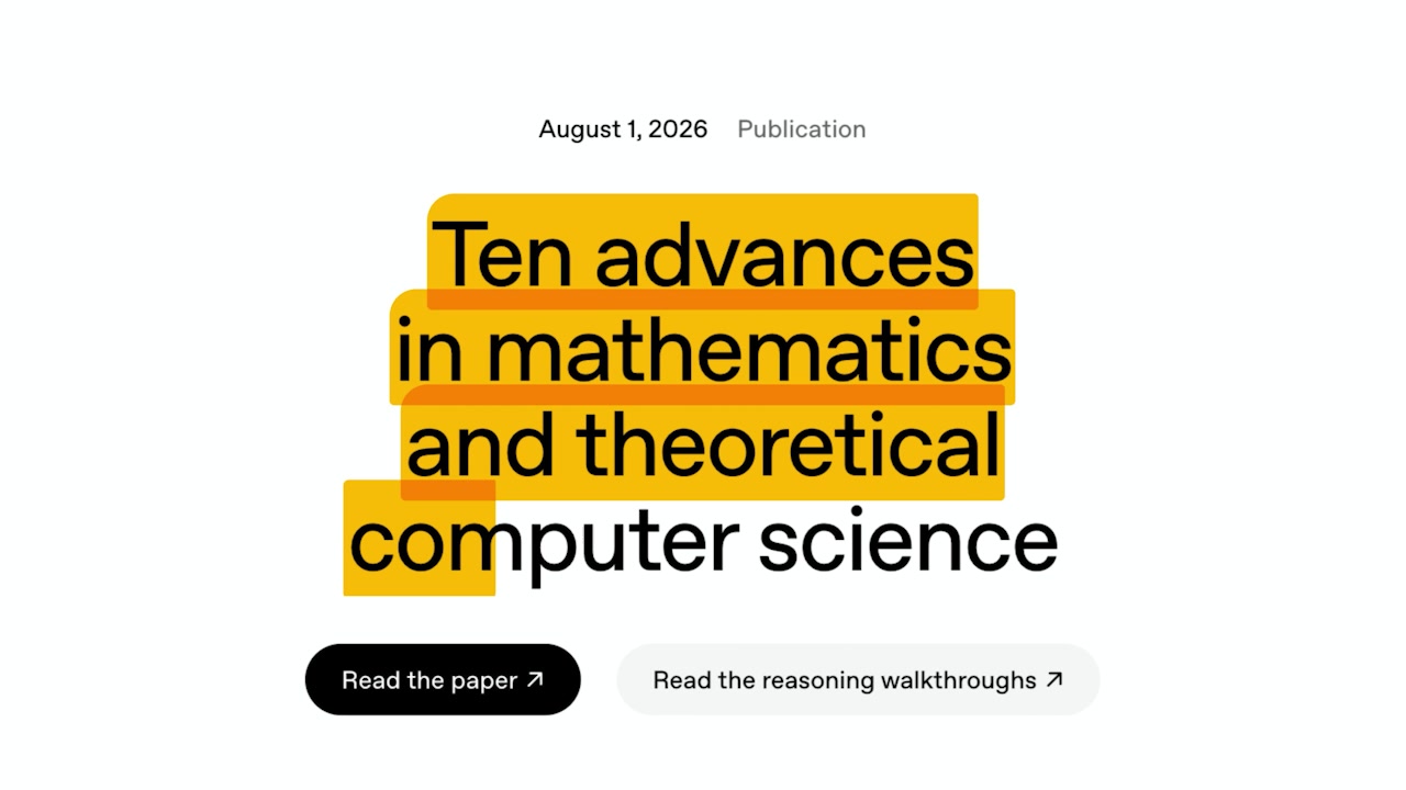A screenshot of the OpenAI blog post title, "Ten advances in mathematics and theoretical computer science," with the text highlighted.