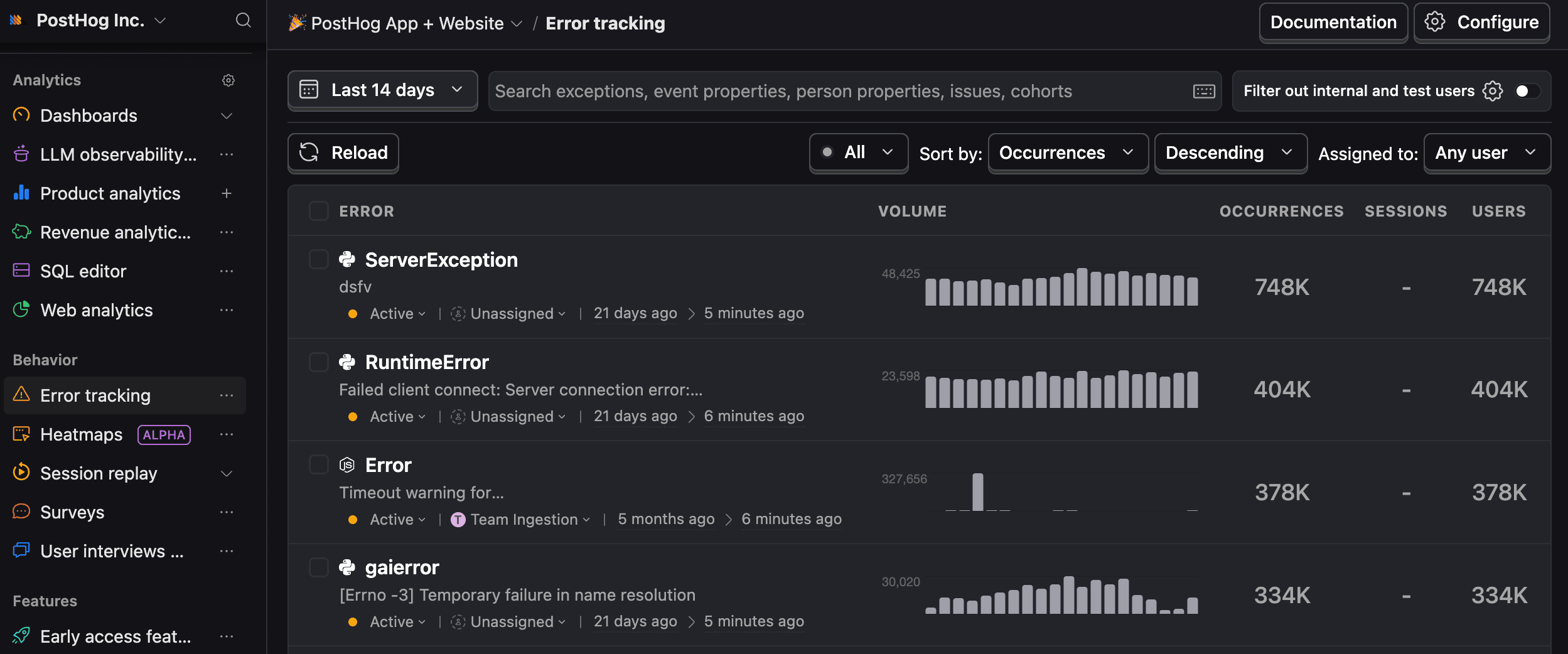 PostHog error tracking
