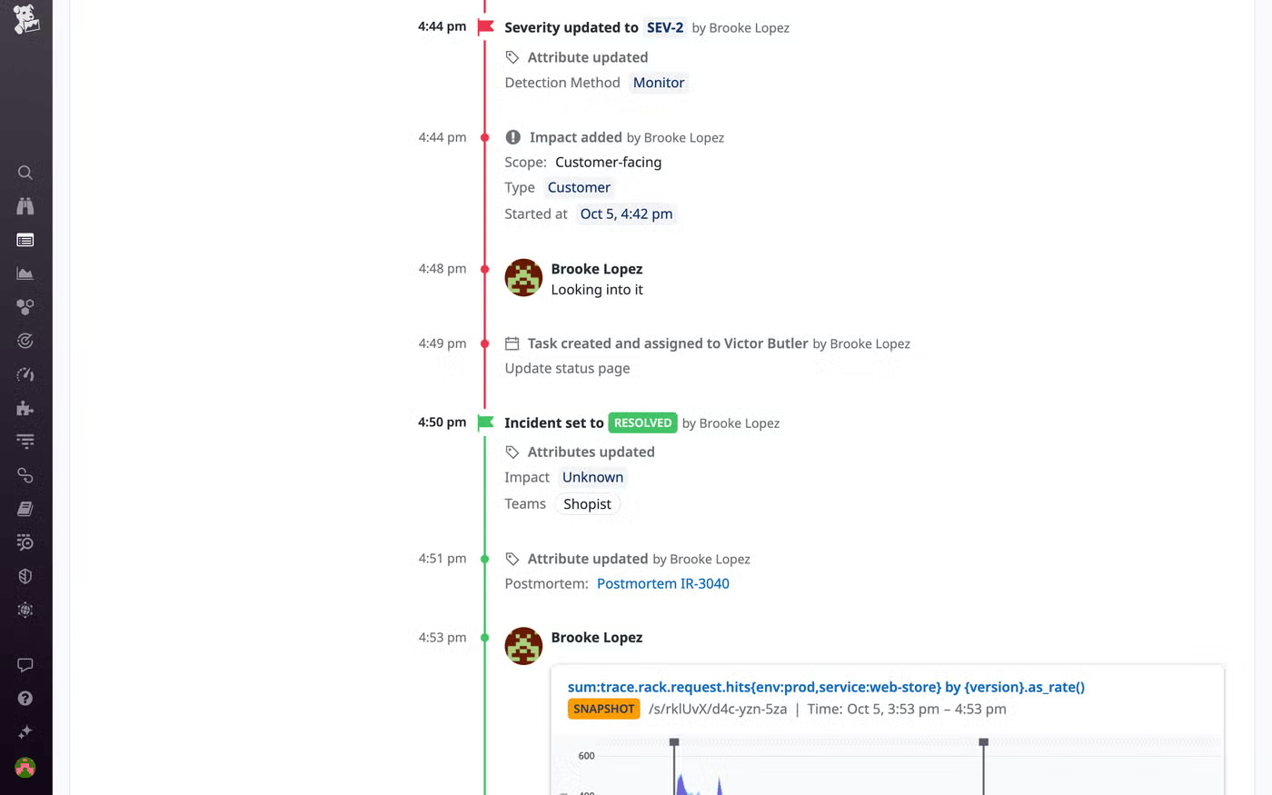 SCREENSHOT: Datadog Incident Management incident timeline