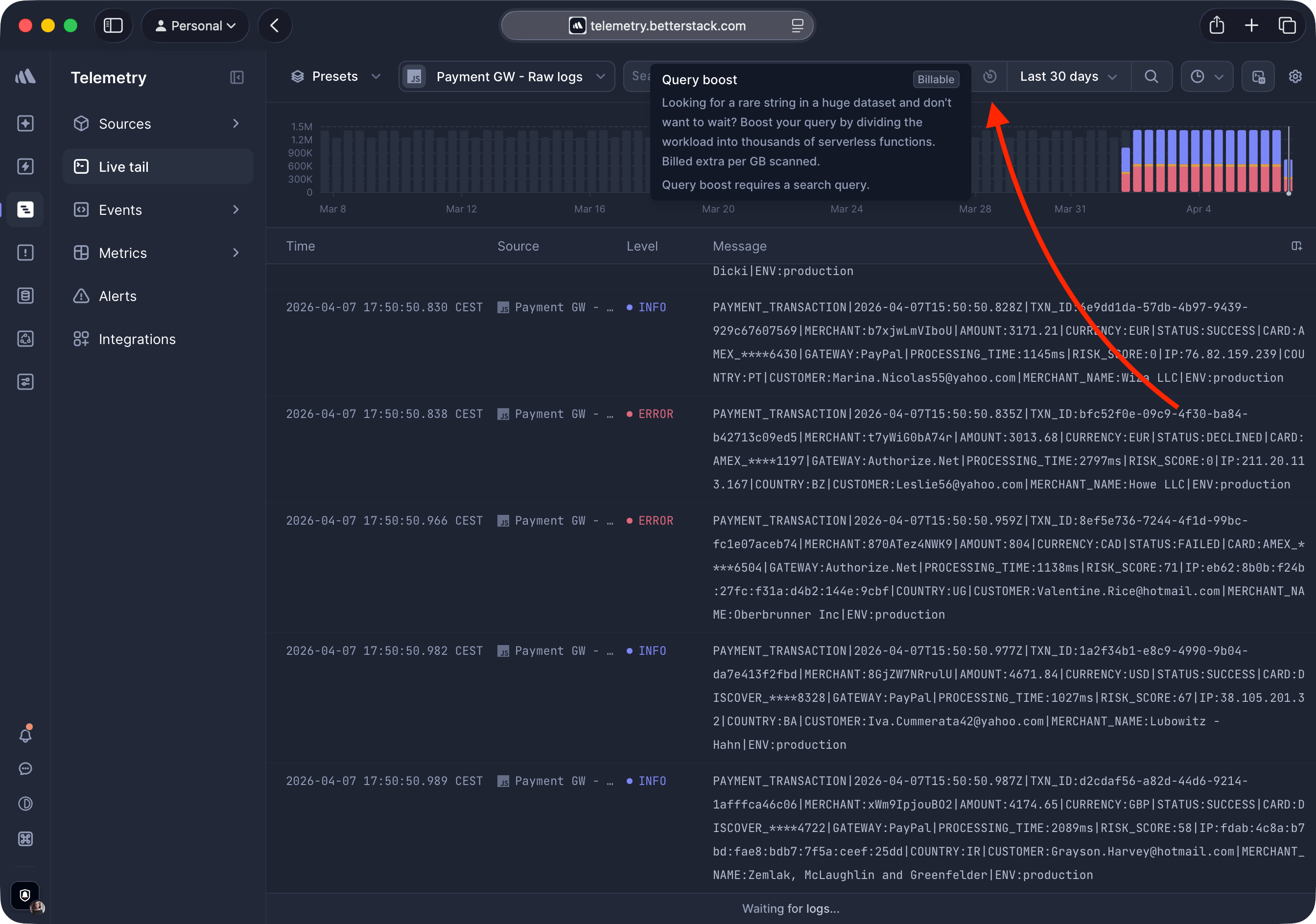 Query boost button in the search bar