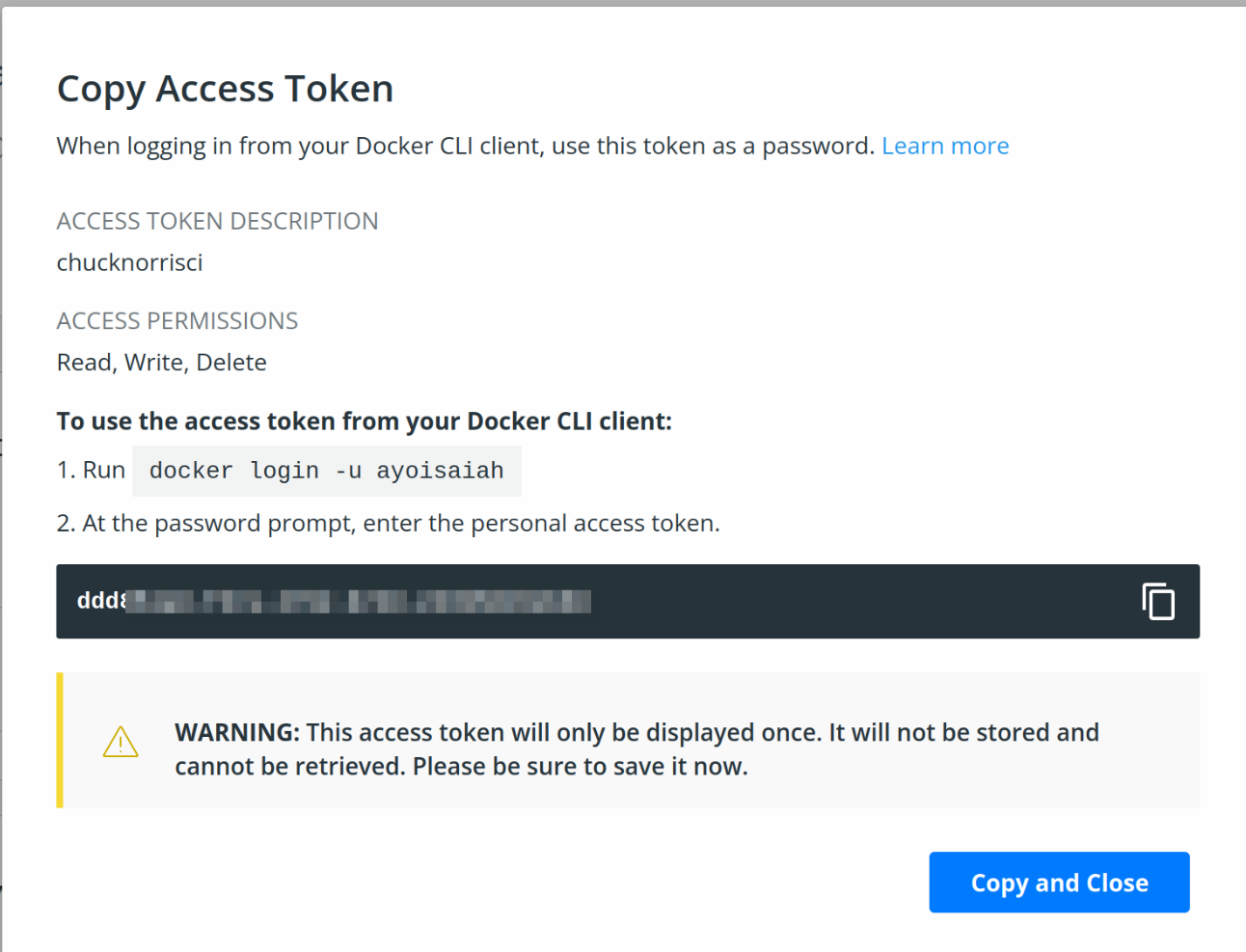 Docker Hub Copy Token
