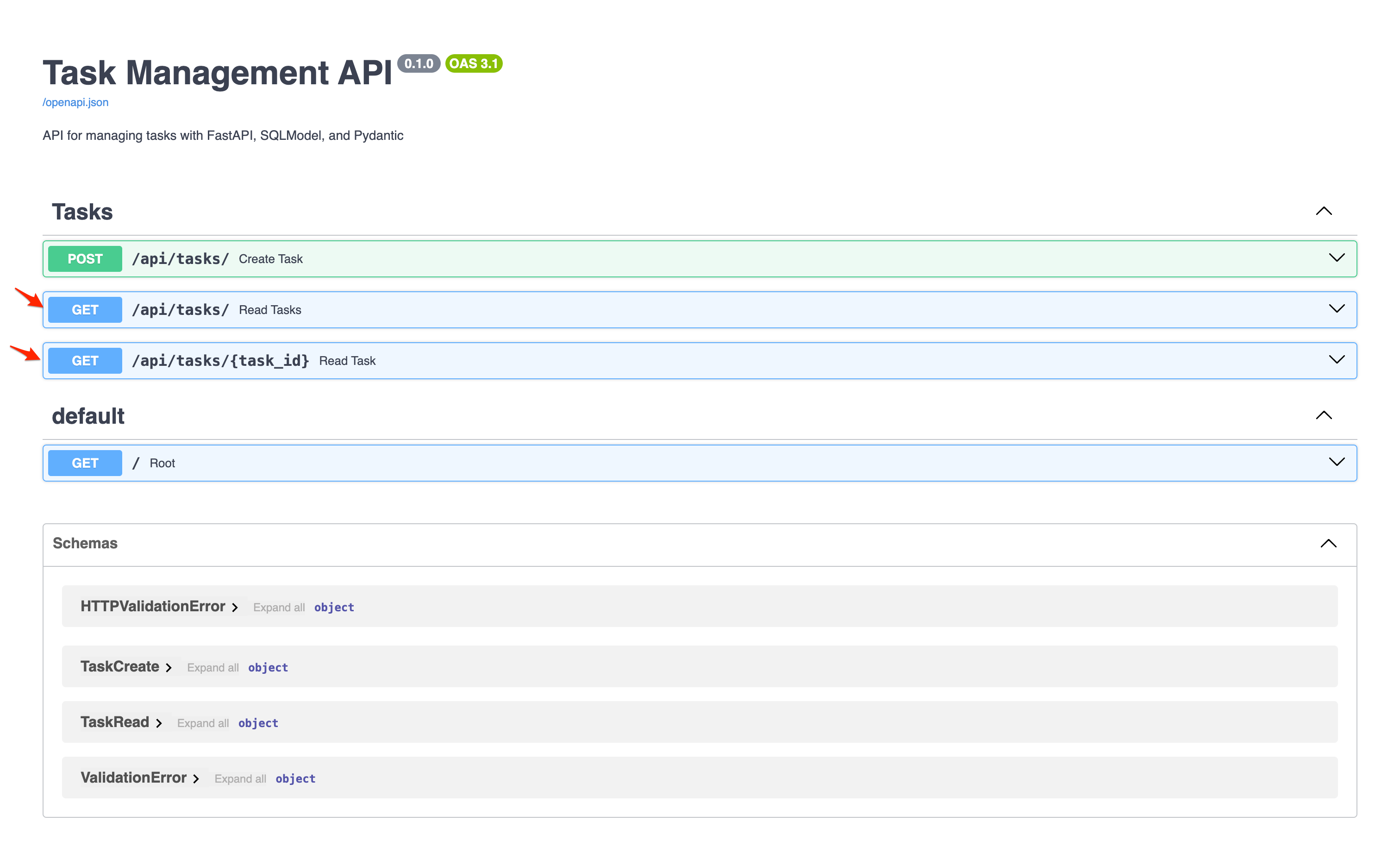 Swagger UI displaying new endpoints