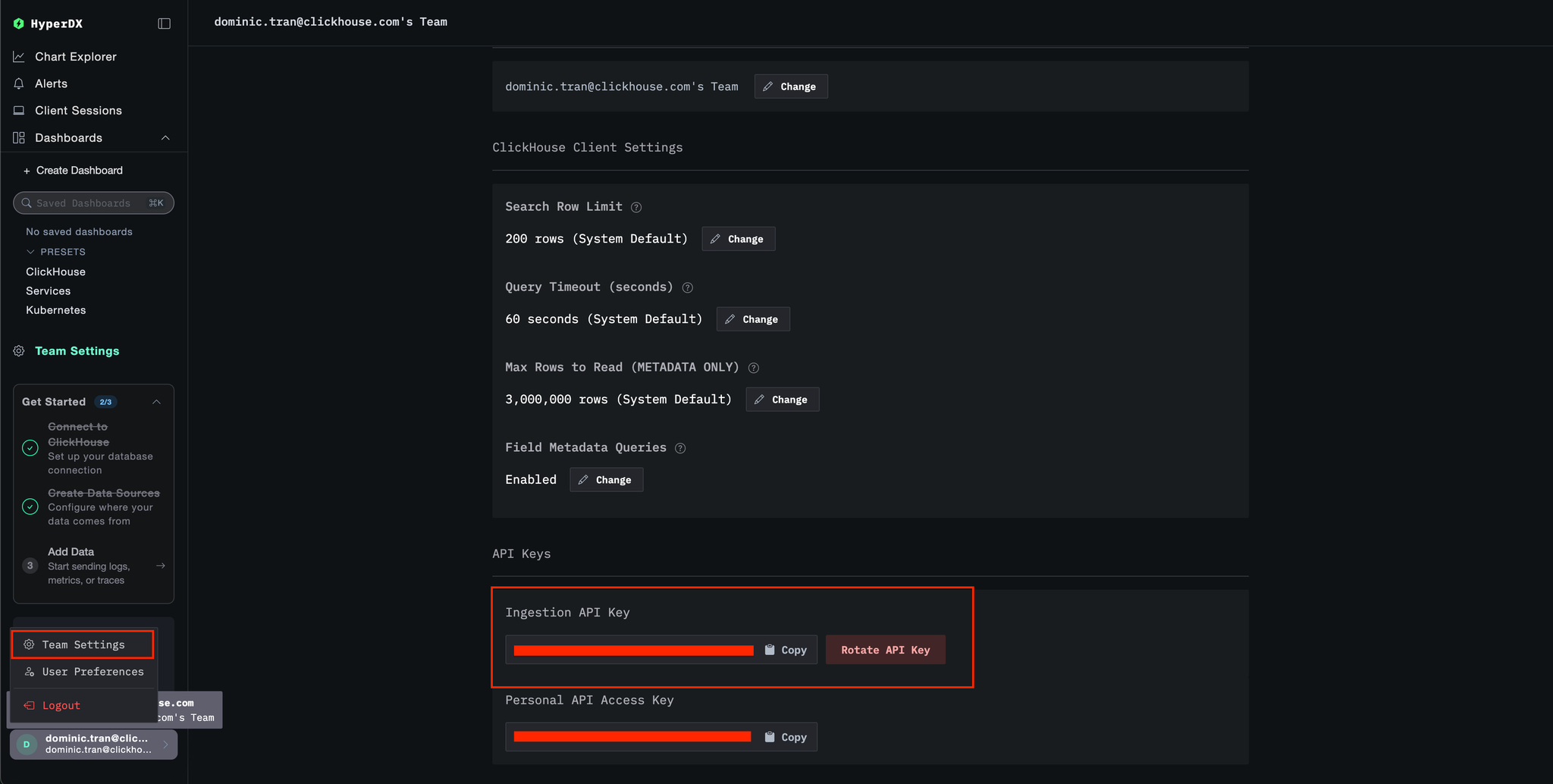 SCREENSHOT: HyperDX session replay with correlated backend trace view
