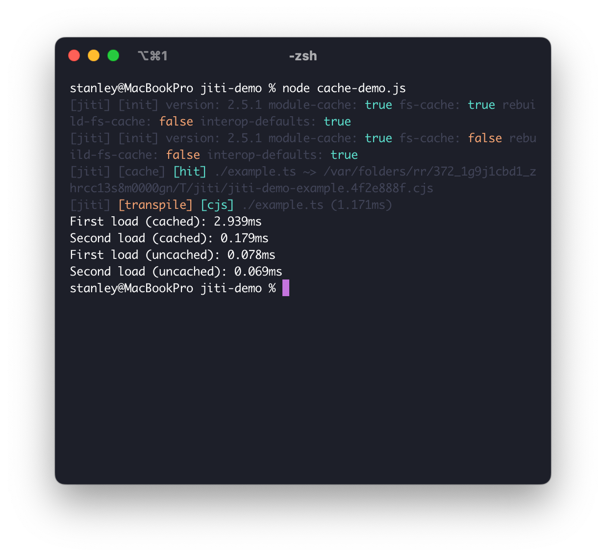 Screenshot of the output