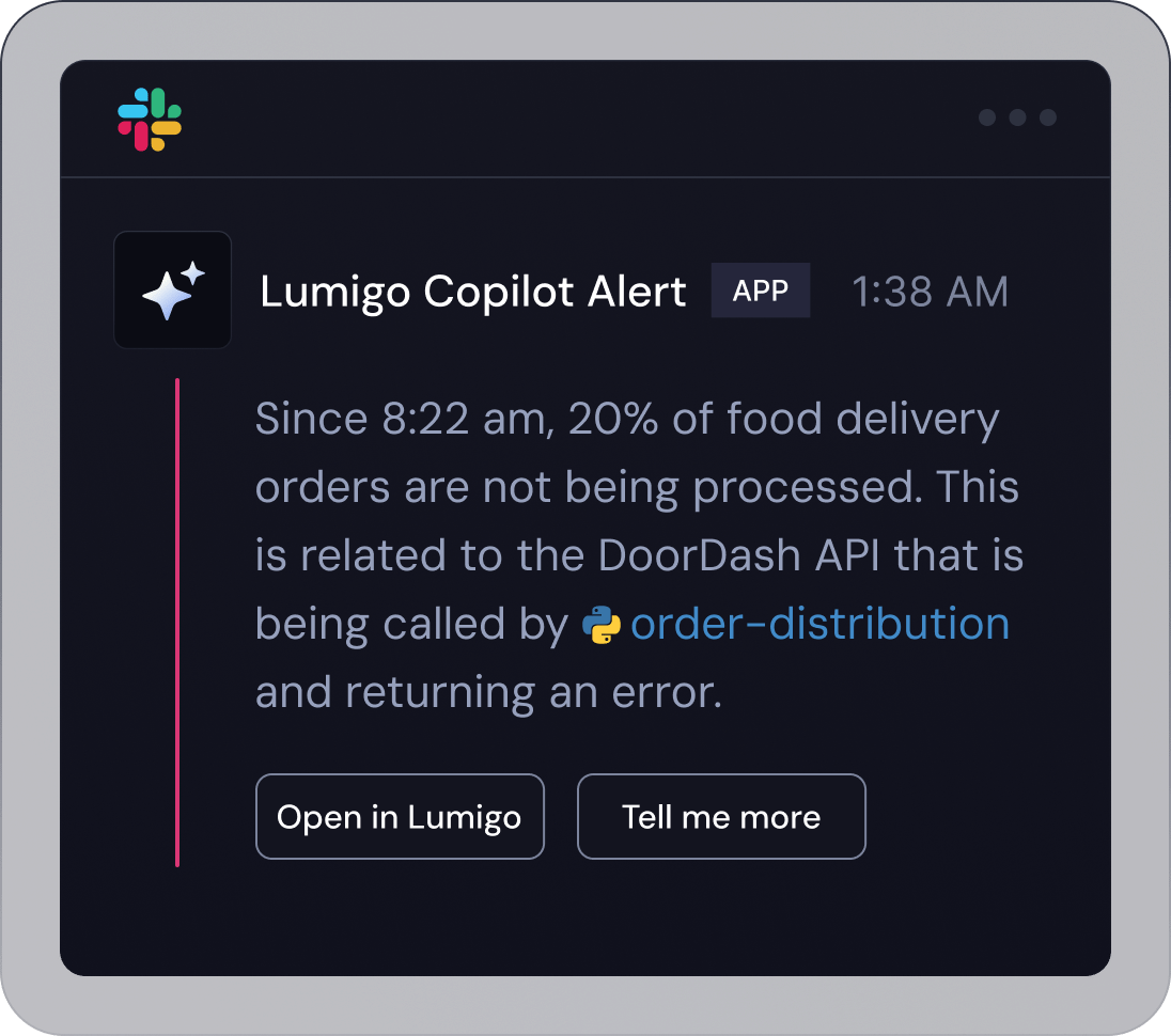 SCREENSHOT: Lumigo Copilot showing root cause analysis output for a Lambda error