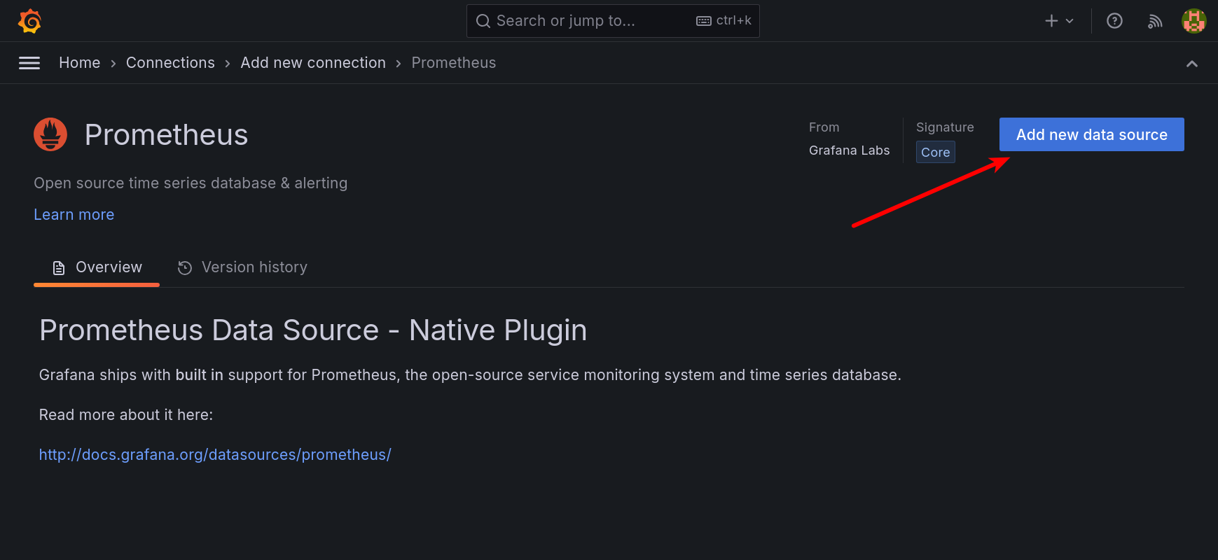 Add new data source Prometheus Grafana