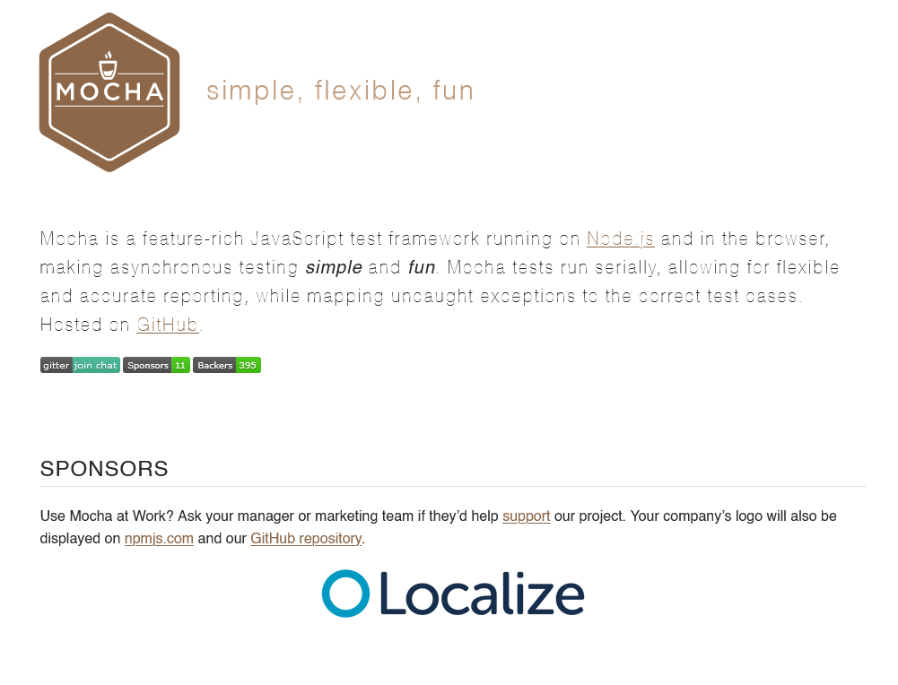 Screenshot of Mocha GitHub page