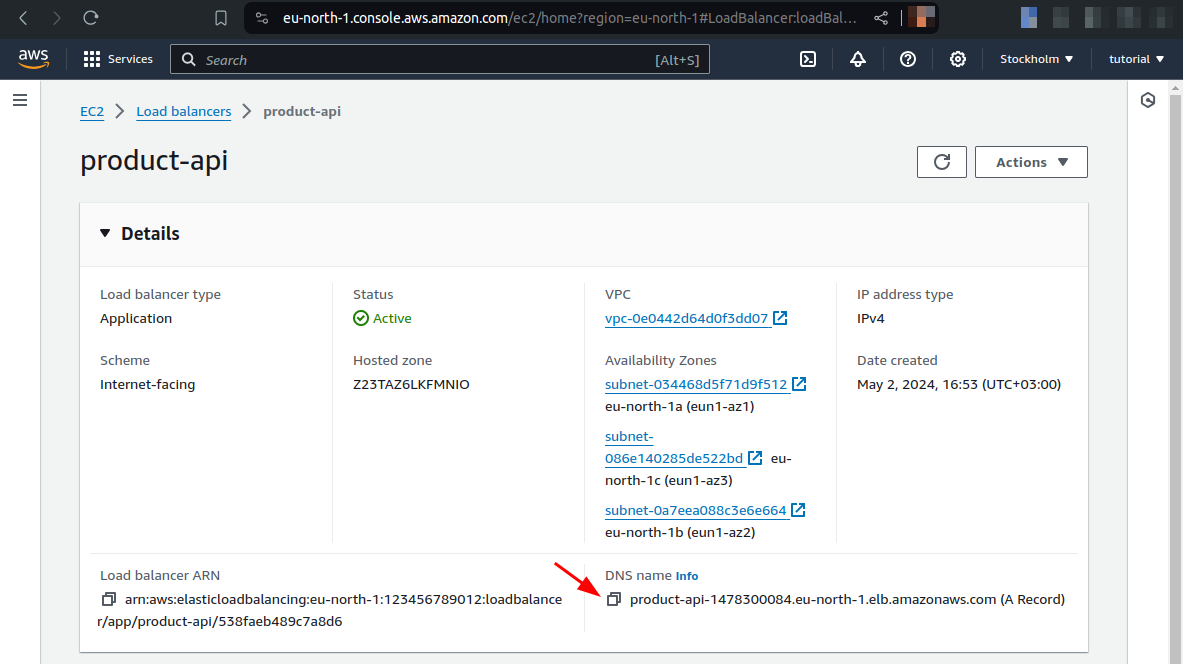 load balancer DNS name