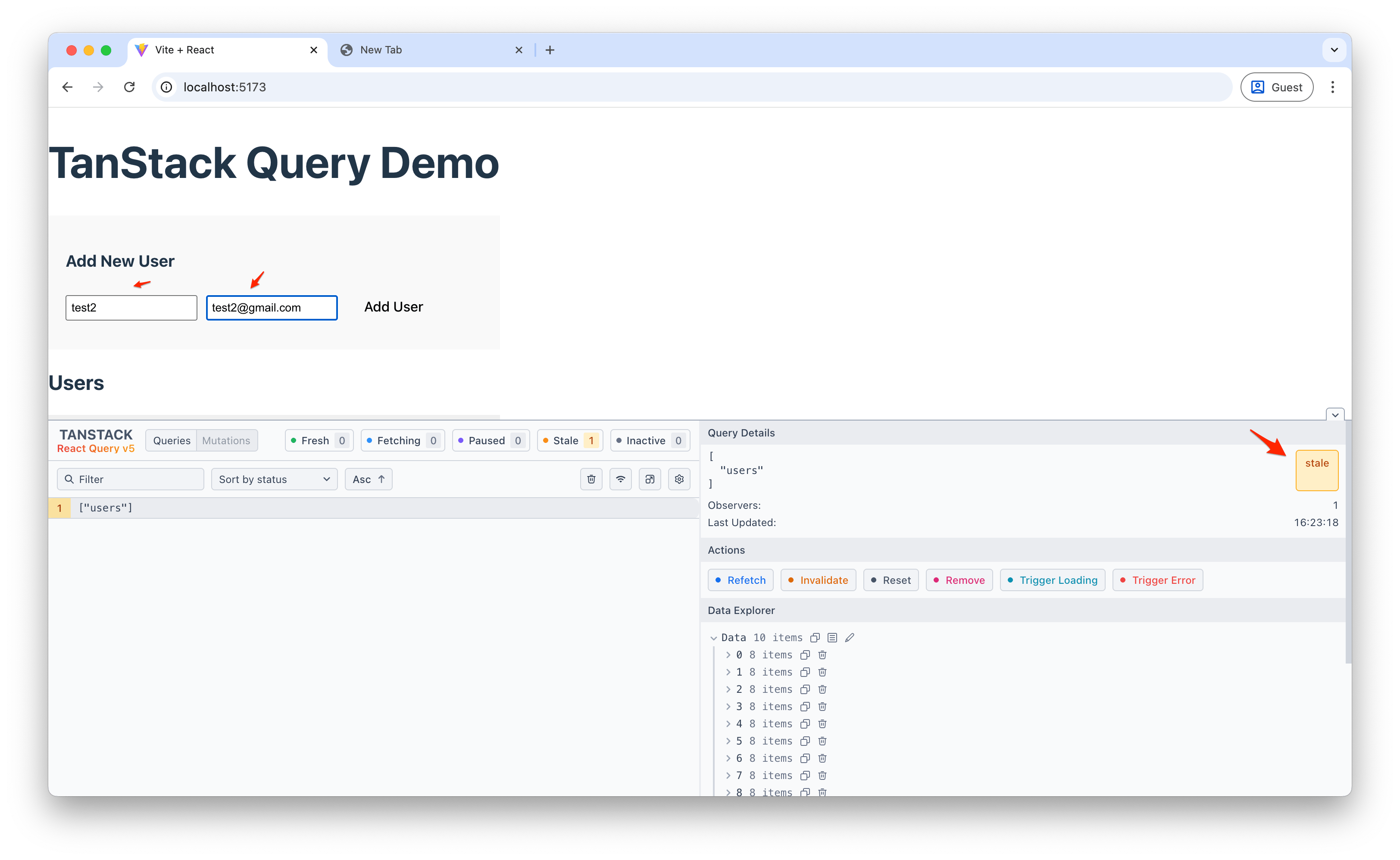 Screenshot showing DevTools with no active mutations