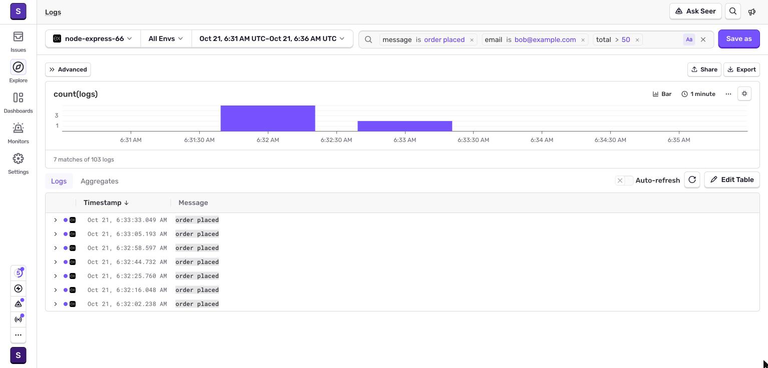 Screenshot: sentry-35-logs-attribute-filters