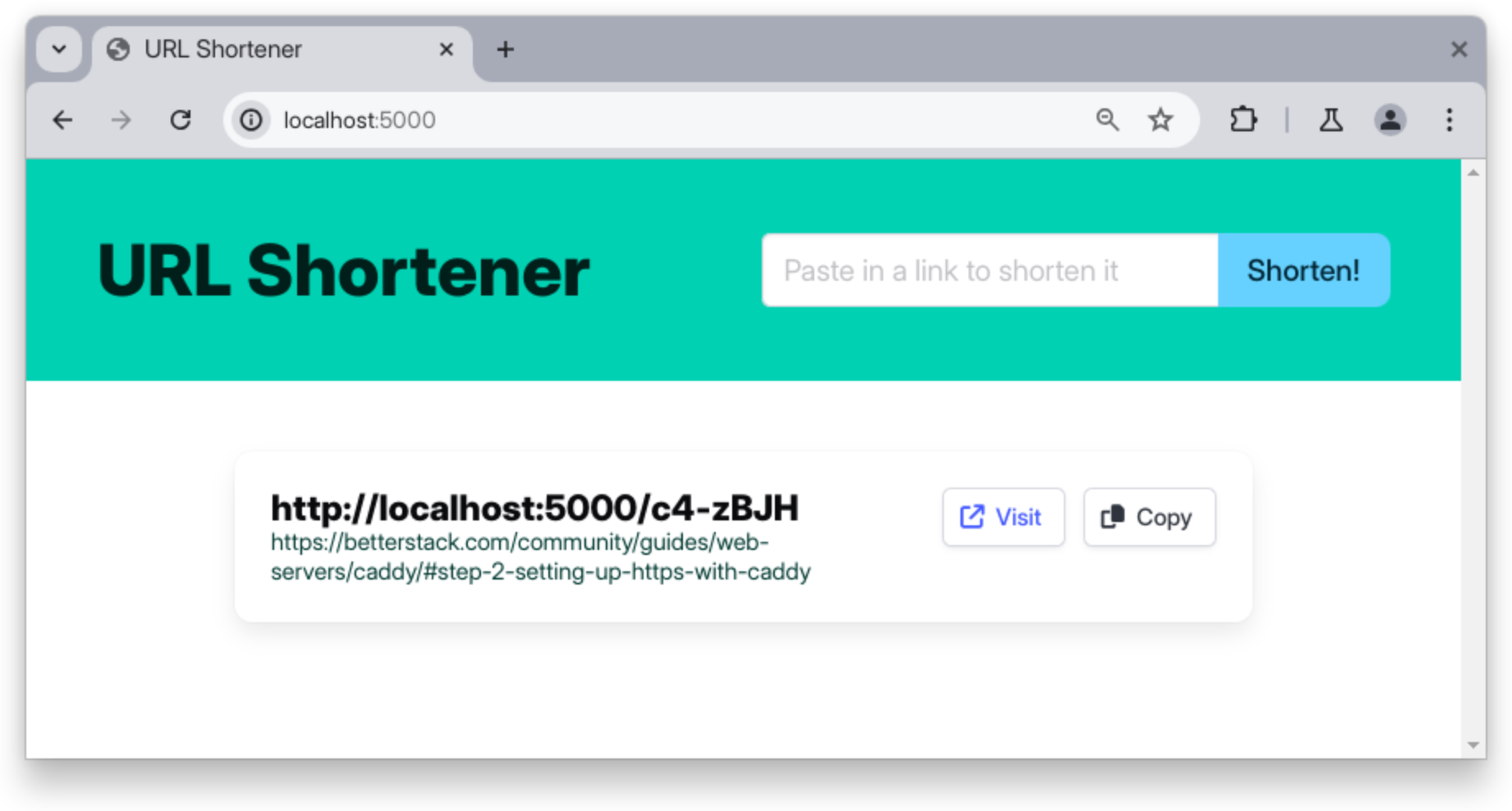 URL Shortener app with shortened url